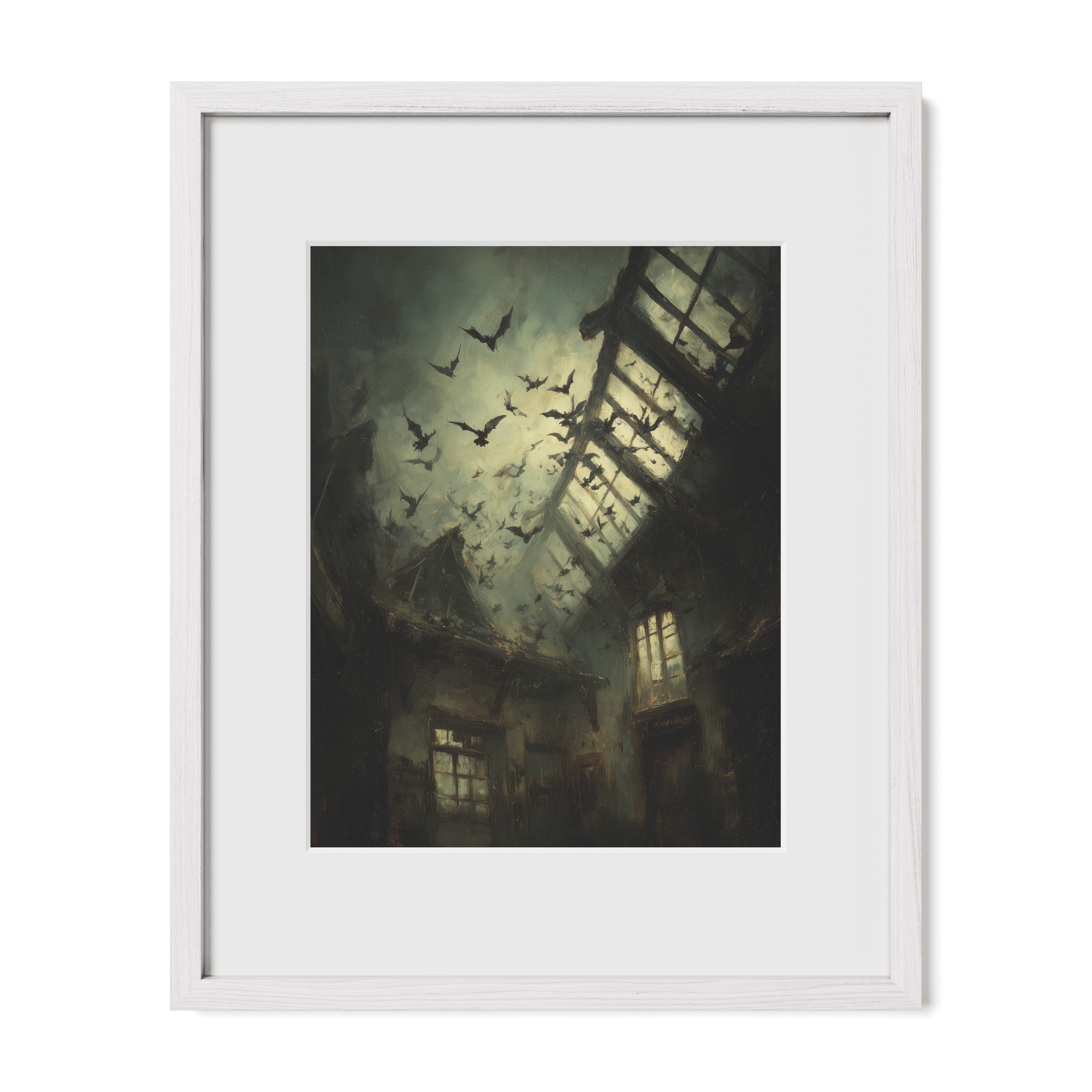 Crows in Abandoned Hallway