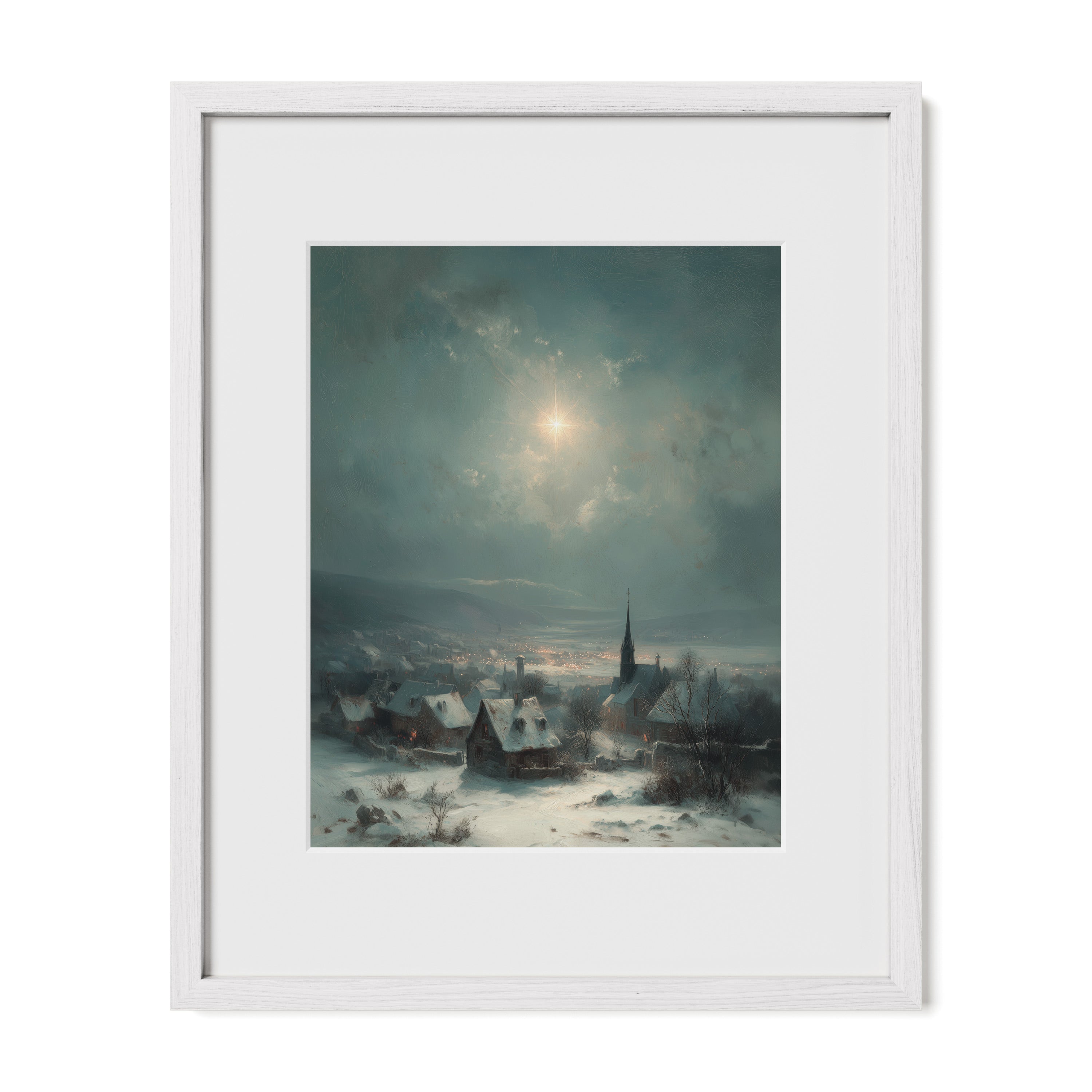 Snow Village Under Moon