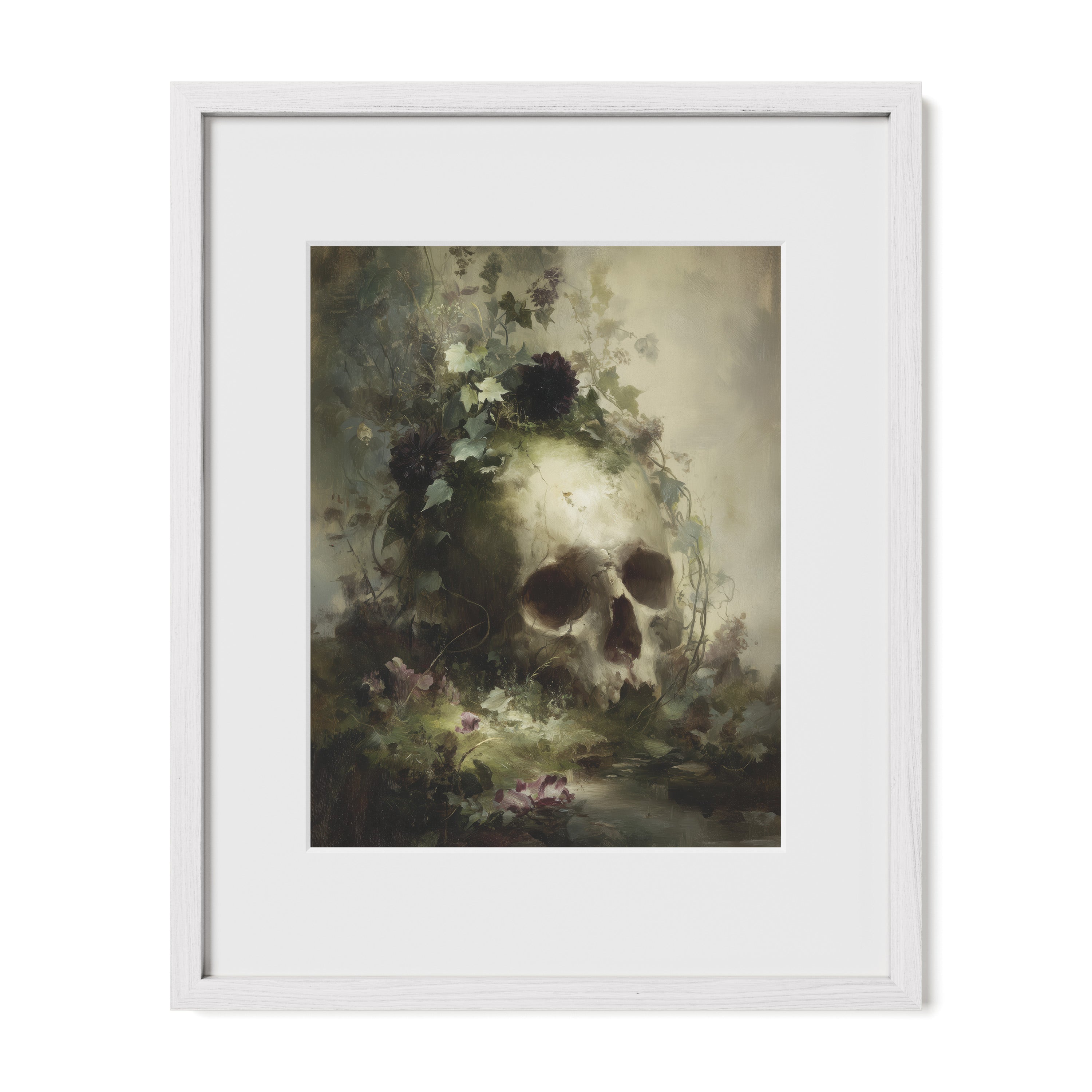 Skull In Moss And Flowers