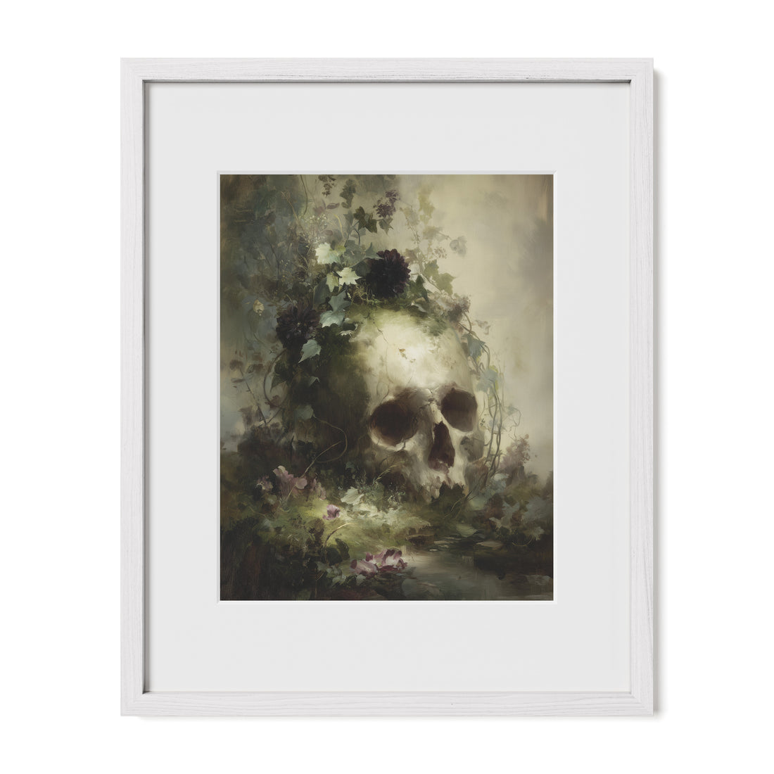 Skull In Moss And Flowers