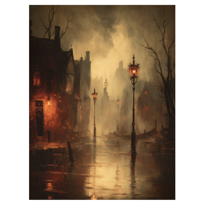 Gaslit Street With Lanterns