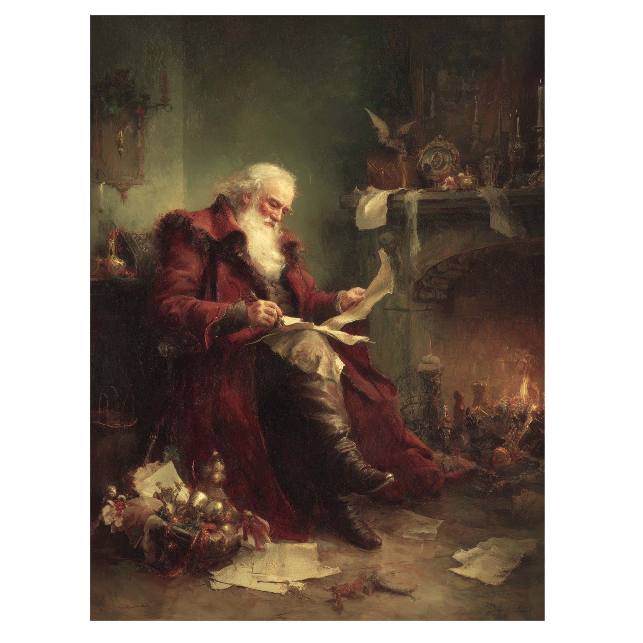 Santa Reading by Hearth