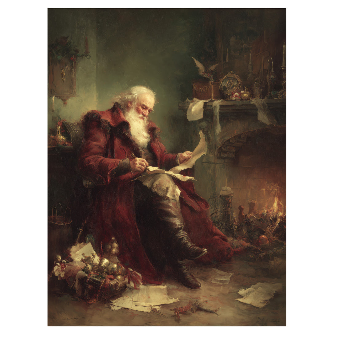 Santa Reading by Hearth
