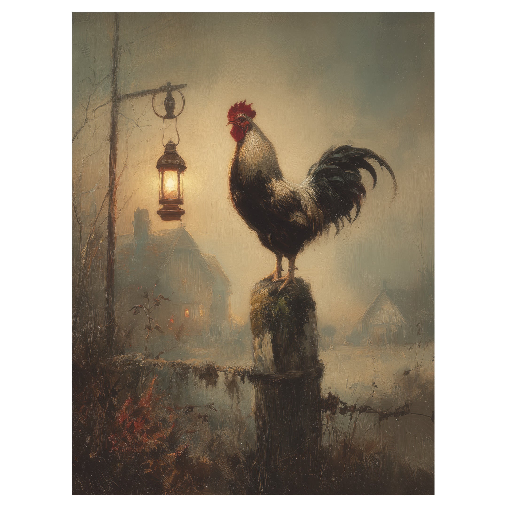 Rooster Under Lantern