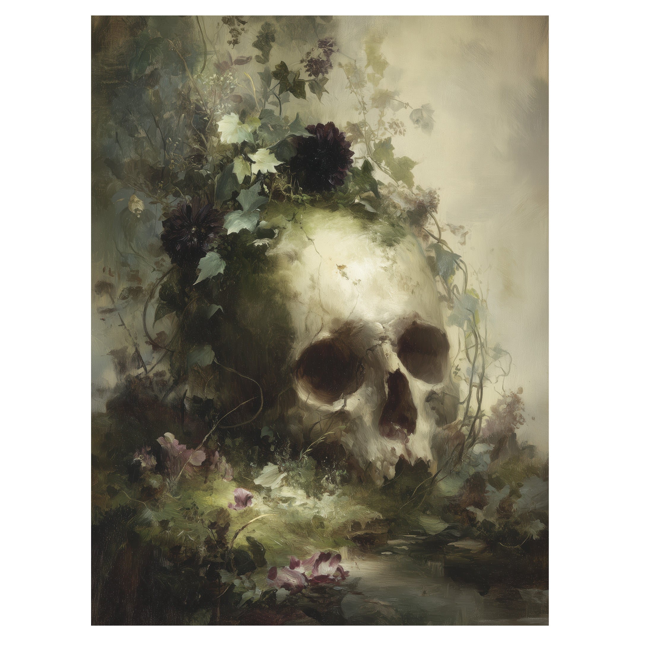 Skull In Moss And Flowers