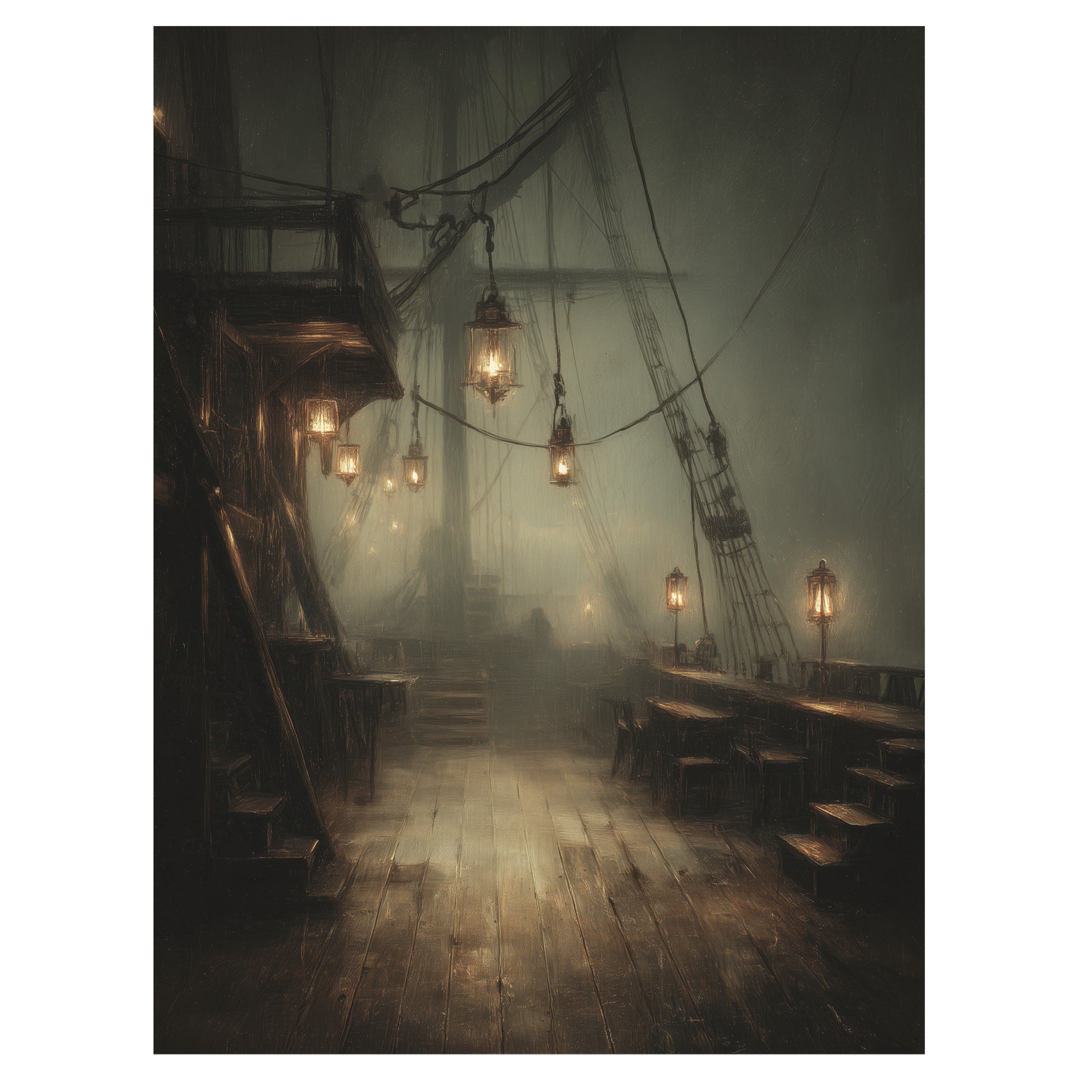 Empty Ship Deck at Night
