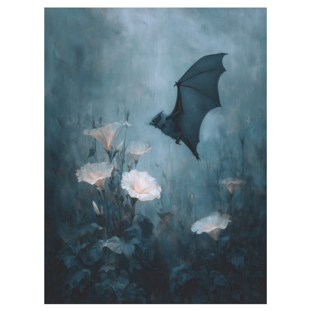 Bat Over Pale Flowers
