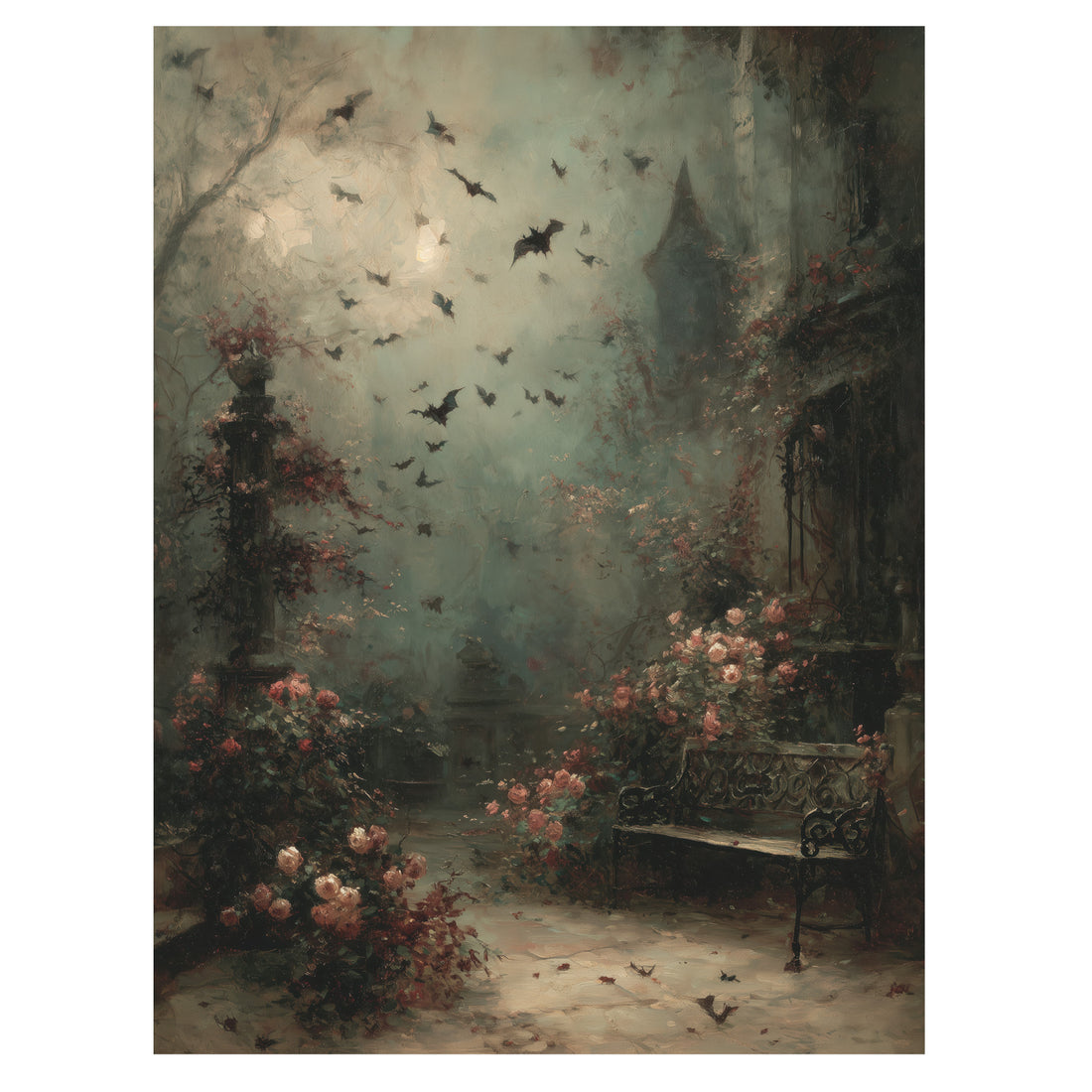 Garden Bench and Crows