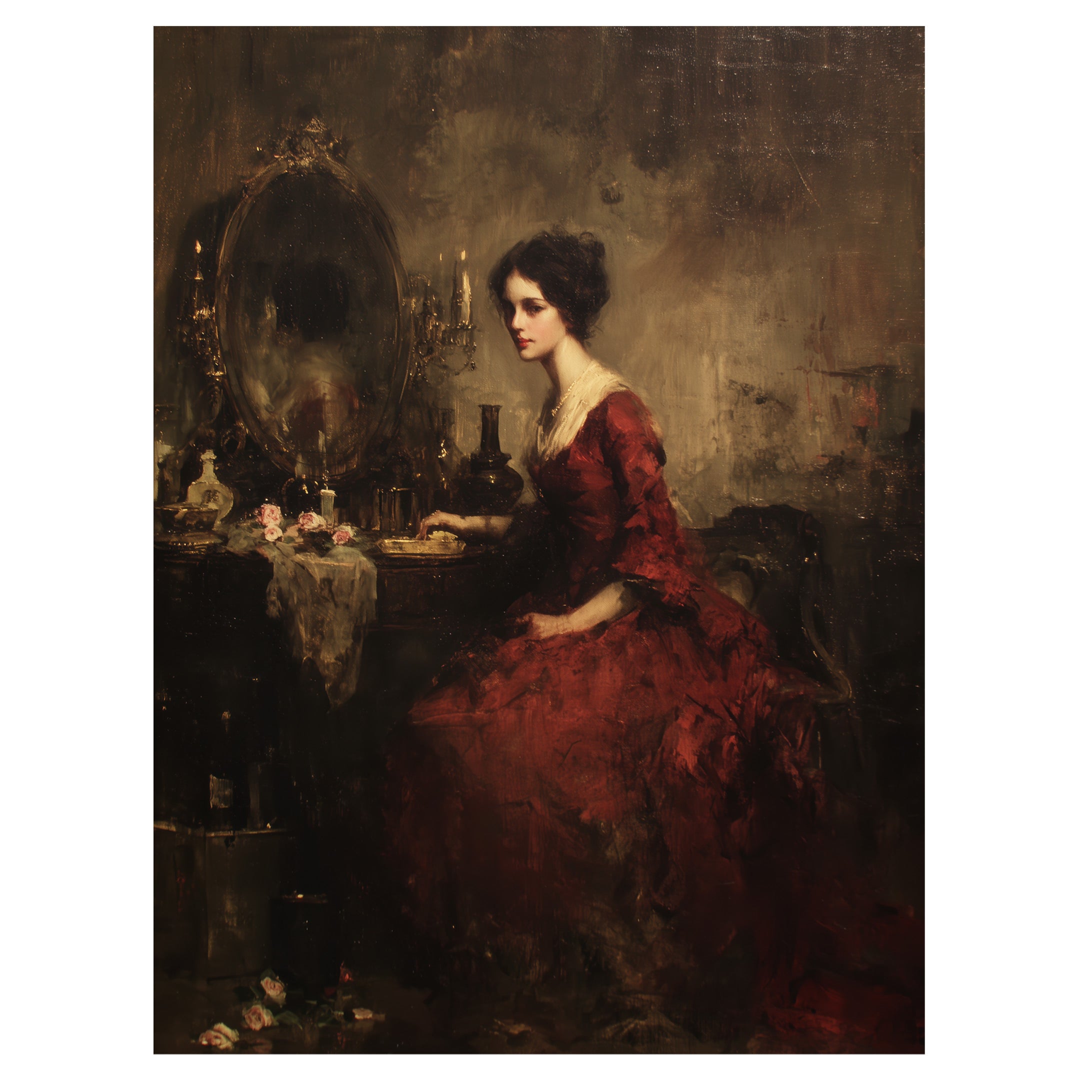 Lady in Red at Mirror