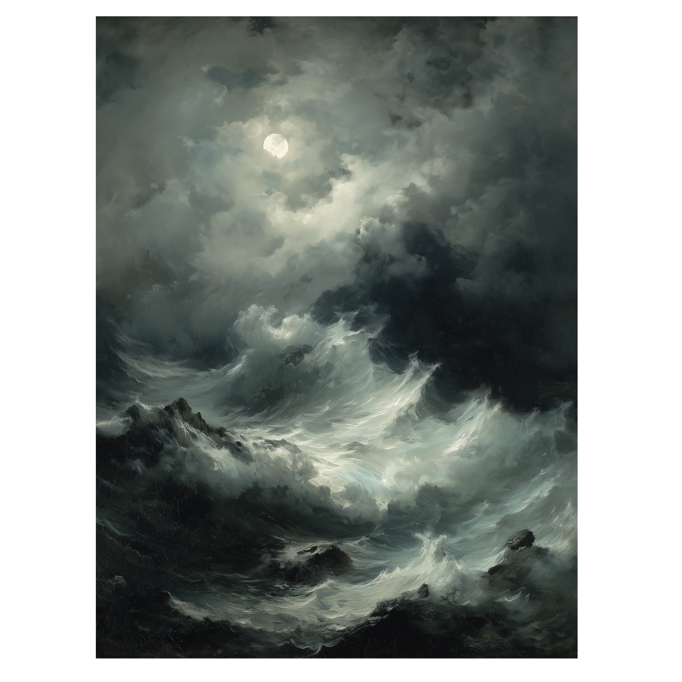 Storm Waves Under Moonlight