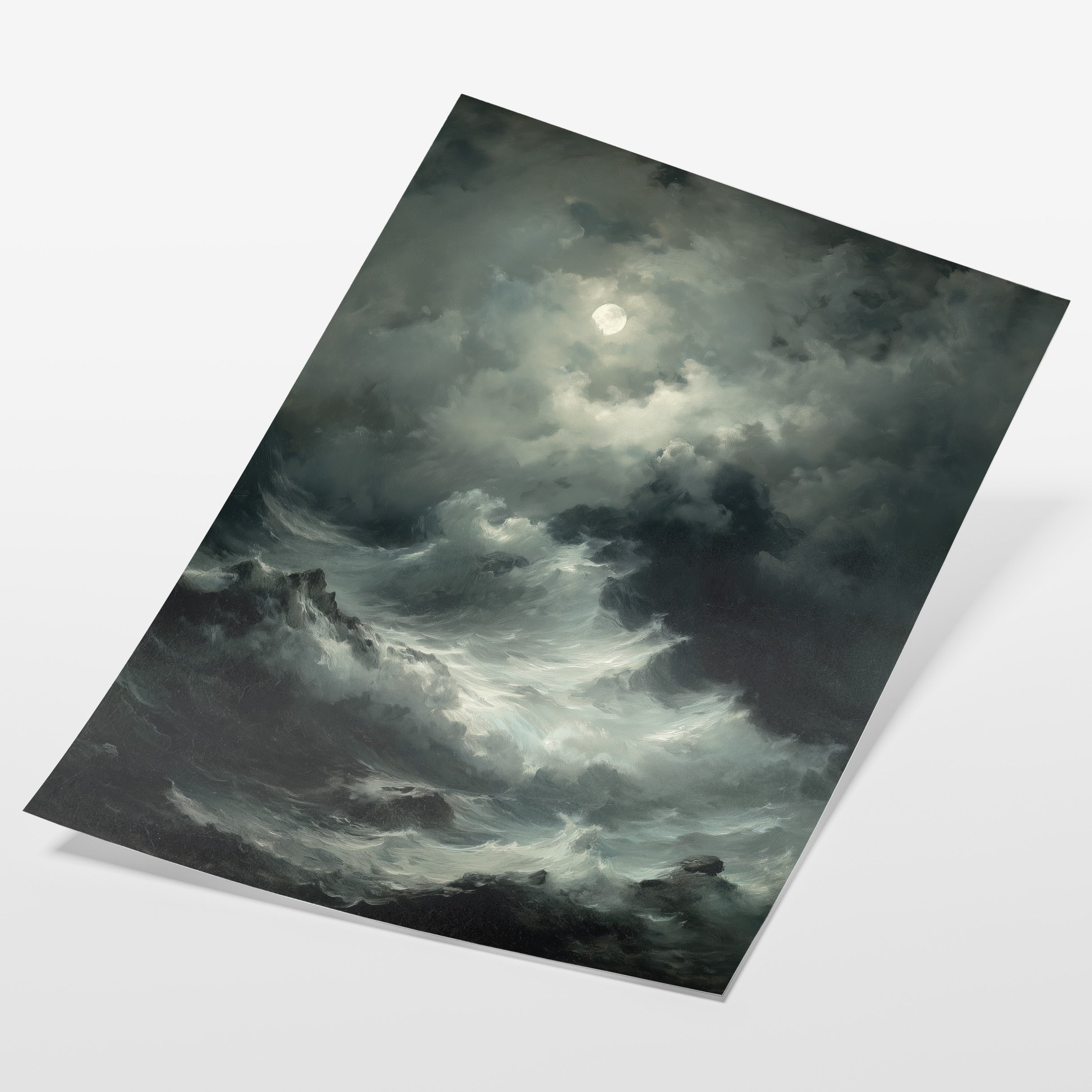 Storm Waves Under Moonlight