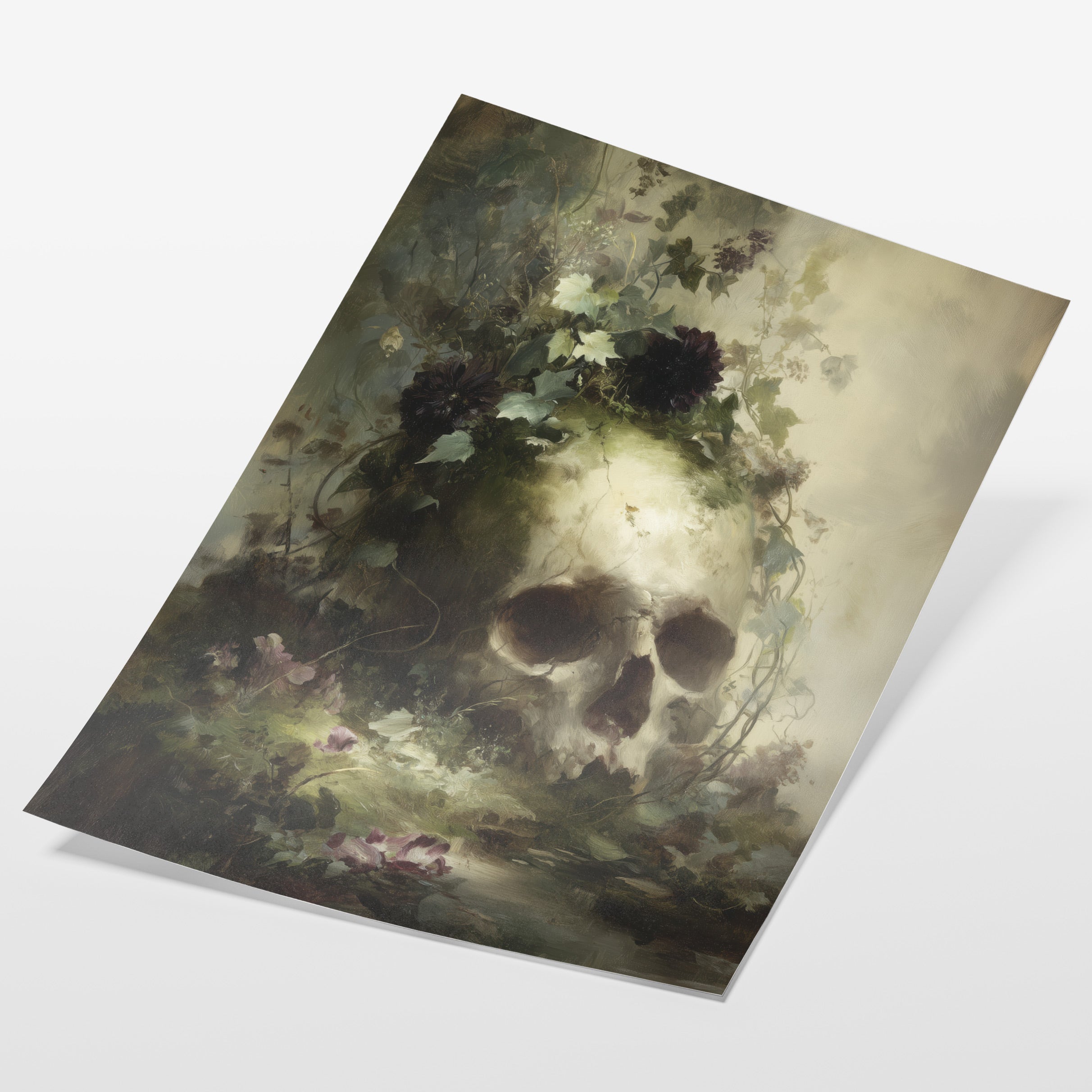 Skull In Moss And Flowers
