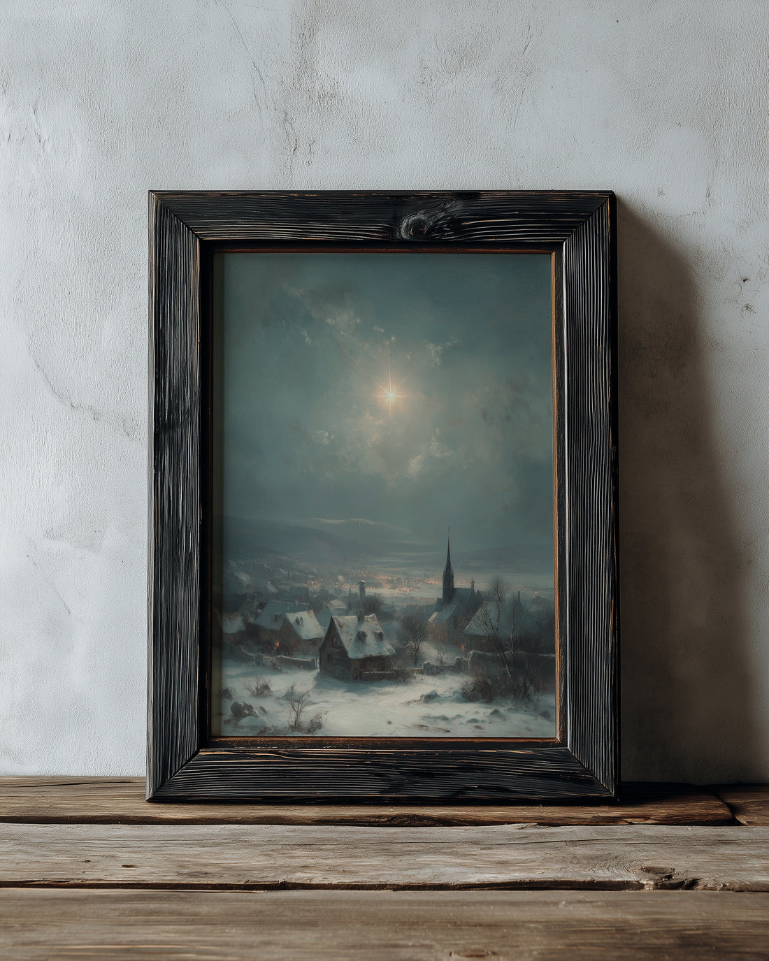 Snow Village Under Moon