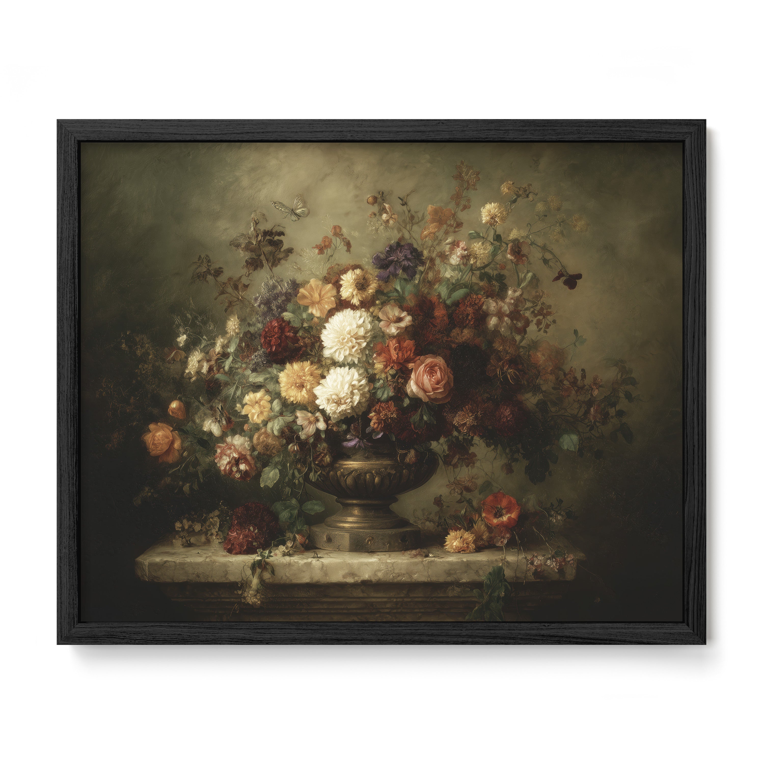 black framed moody botanical still life wall art print