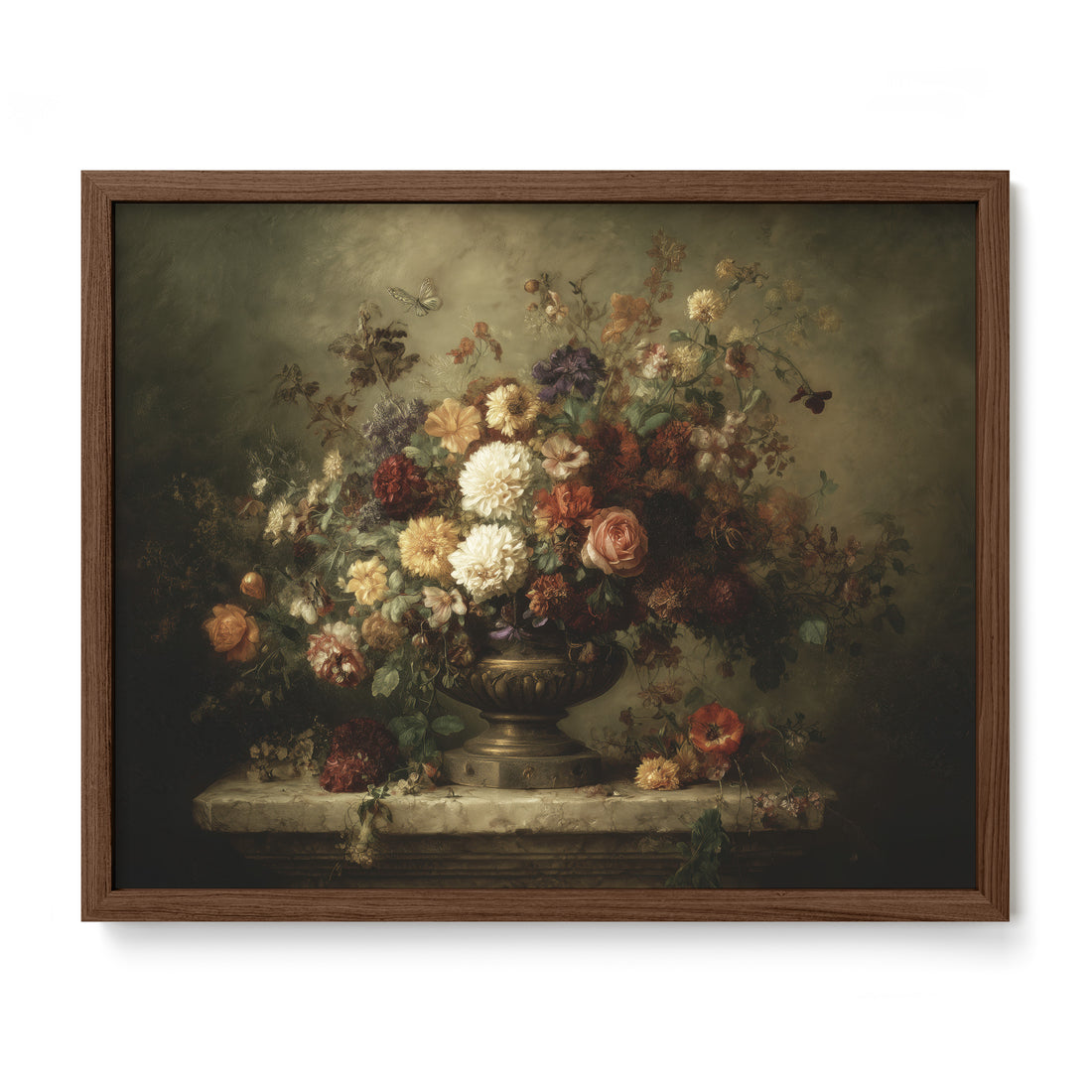 walnut framed moody botanical wall art print