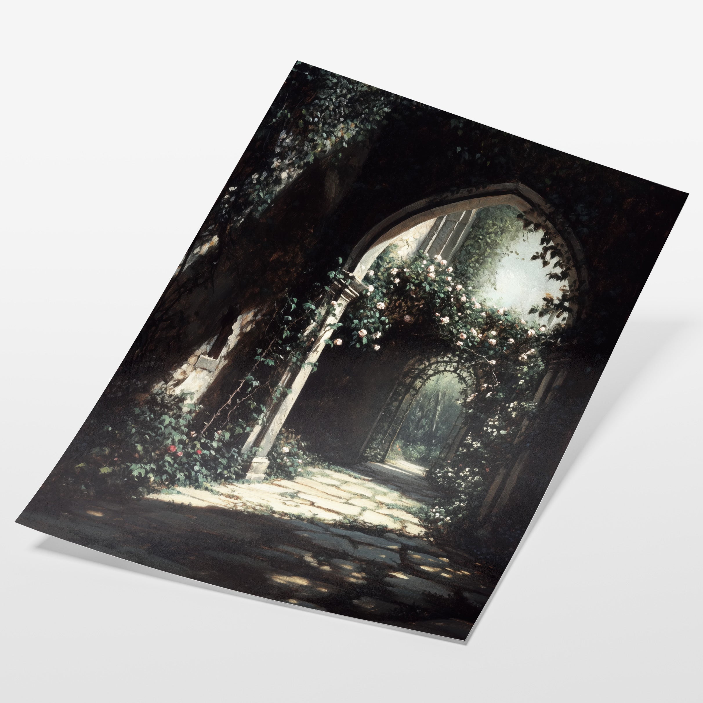 angled view of enchanted garden archway fine art print