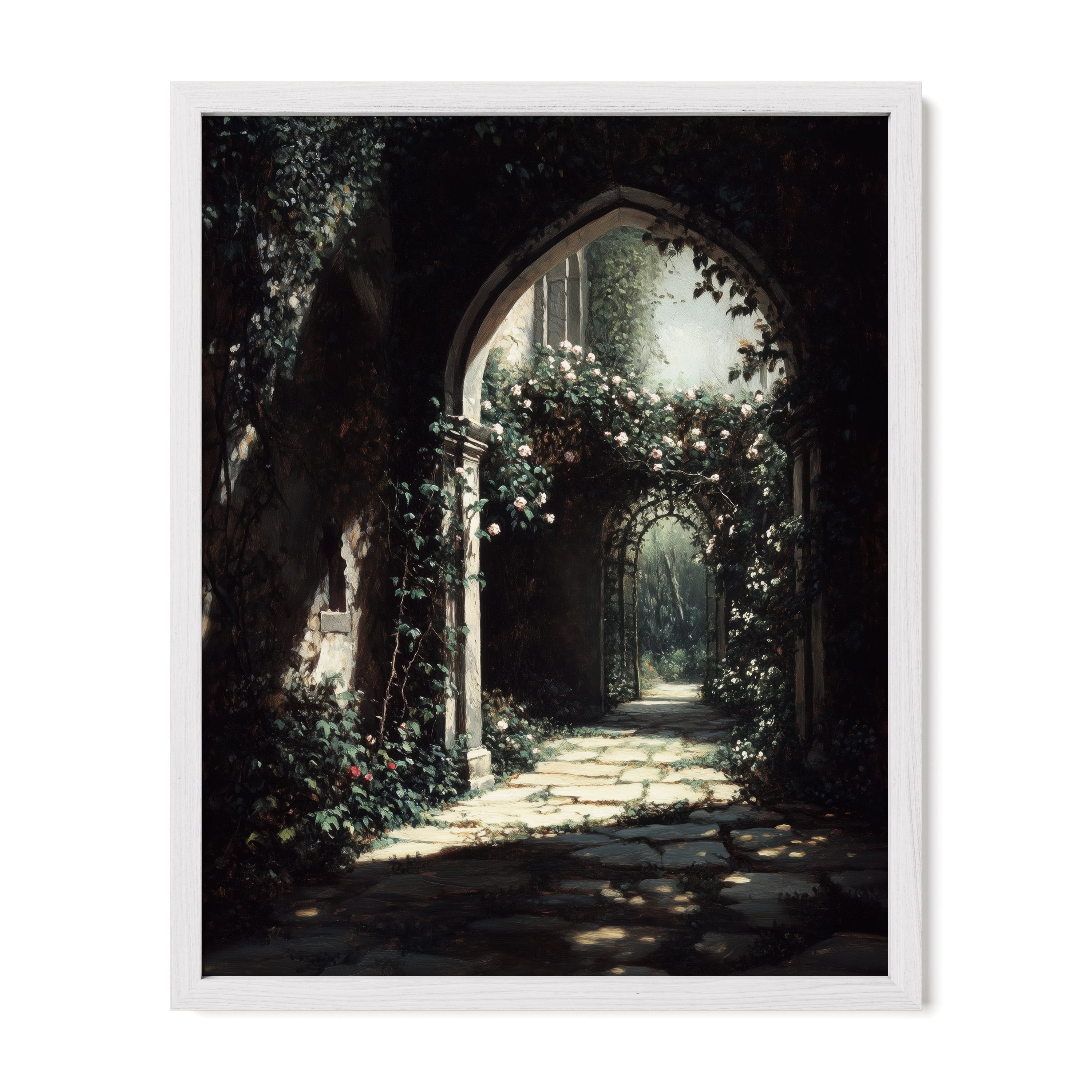 white framed enchanted garden wall art print