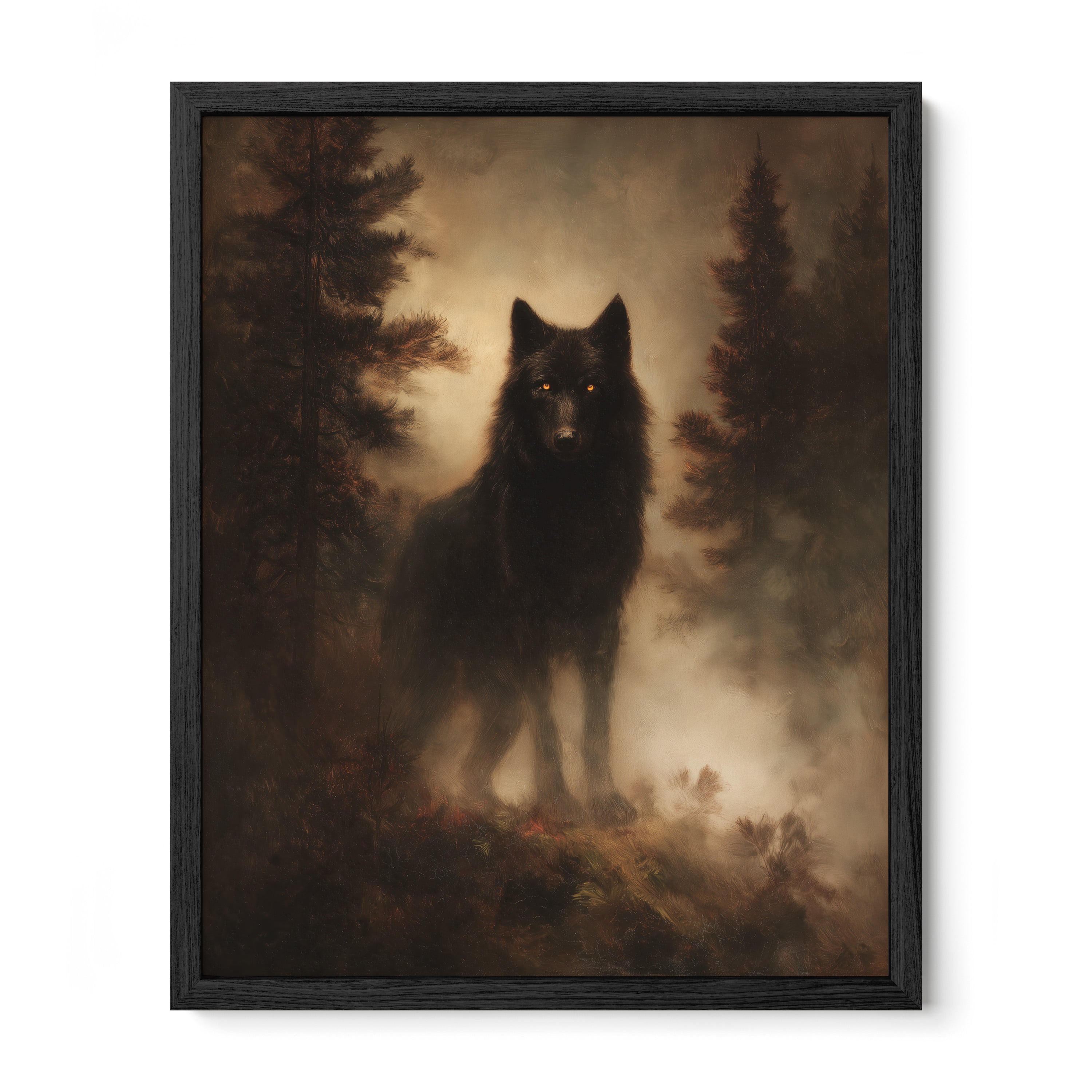 black framed moody woodland wildlife wall art print