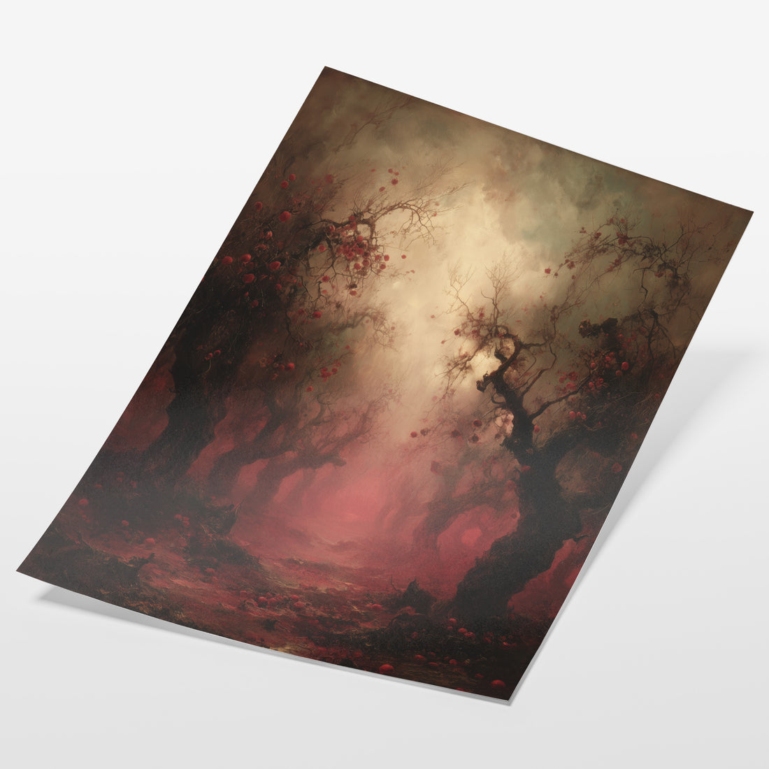 angled view of gothic red forest fine art print