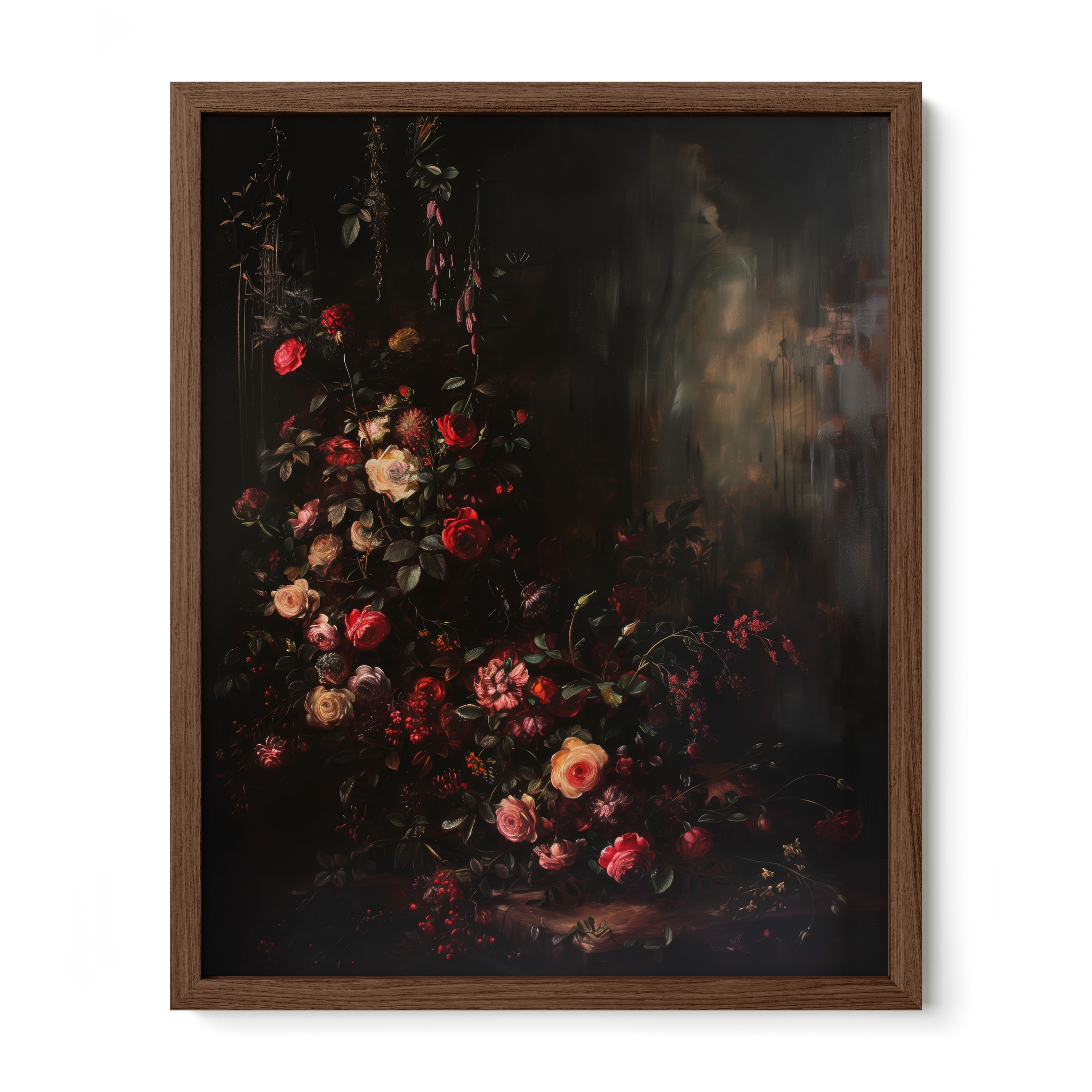 walnut framed gothic botanical floral wall art print