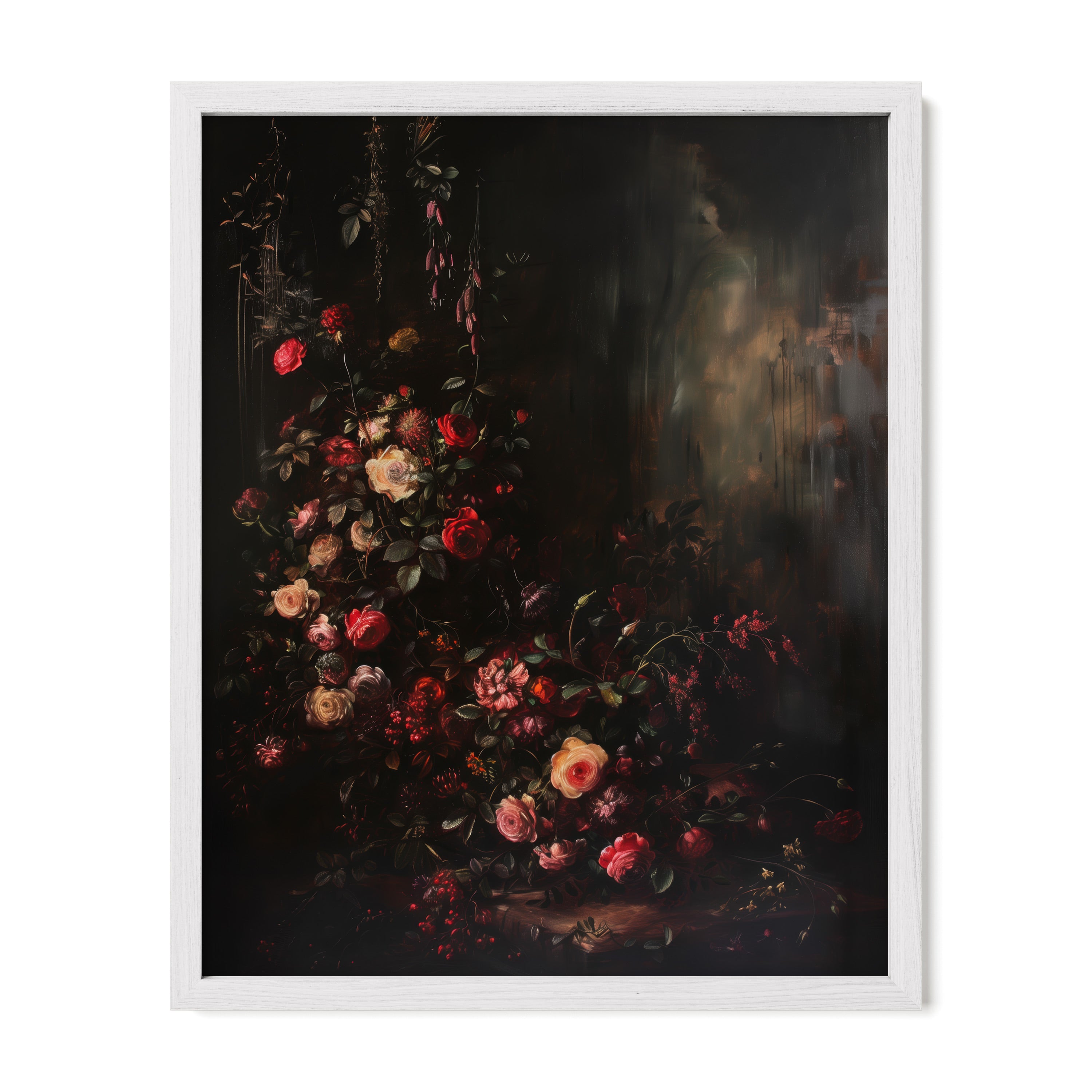 white framed gothic floral botanical wall art print