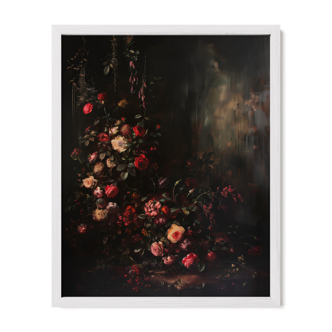 white framed gothic floral botanical wall art print