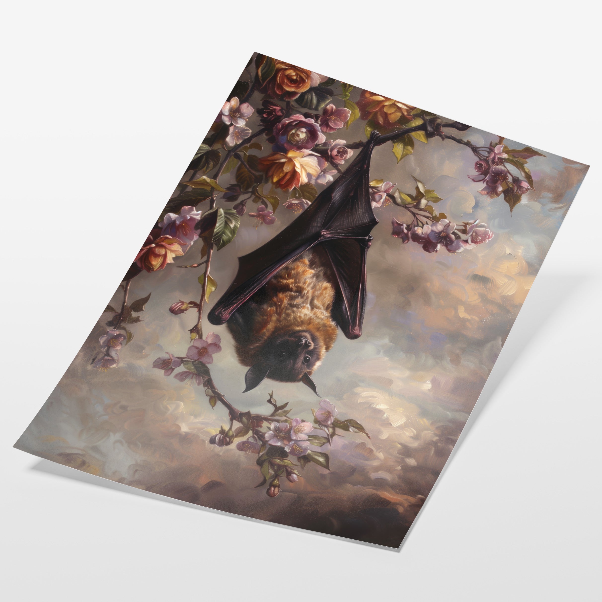 angled view of gothic bat botanical fine art print