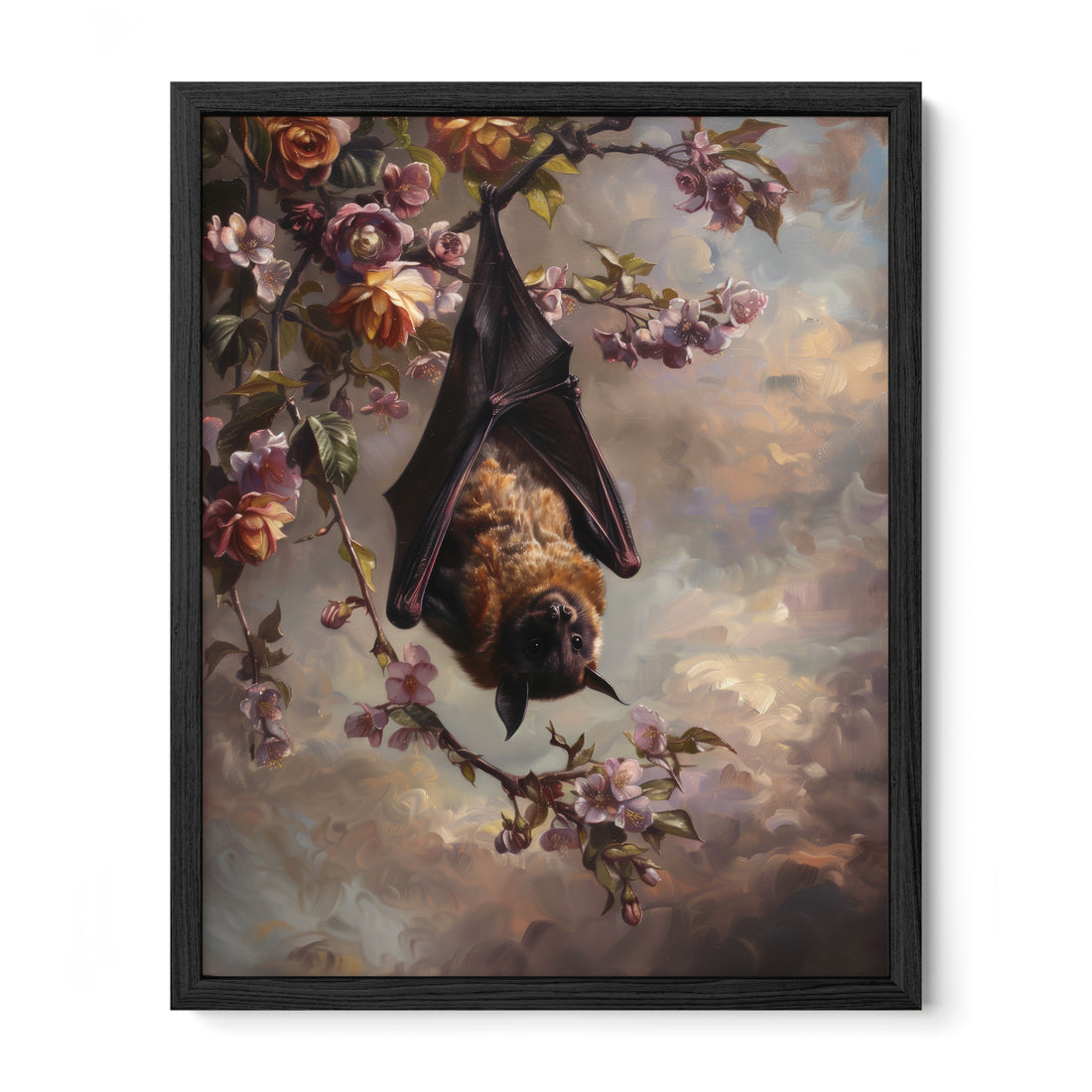 black framed gothic bat botanical wall art print
