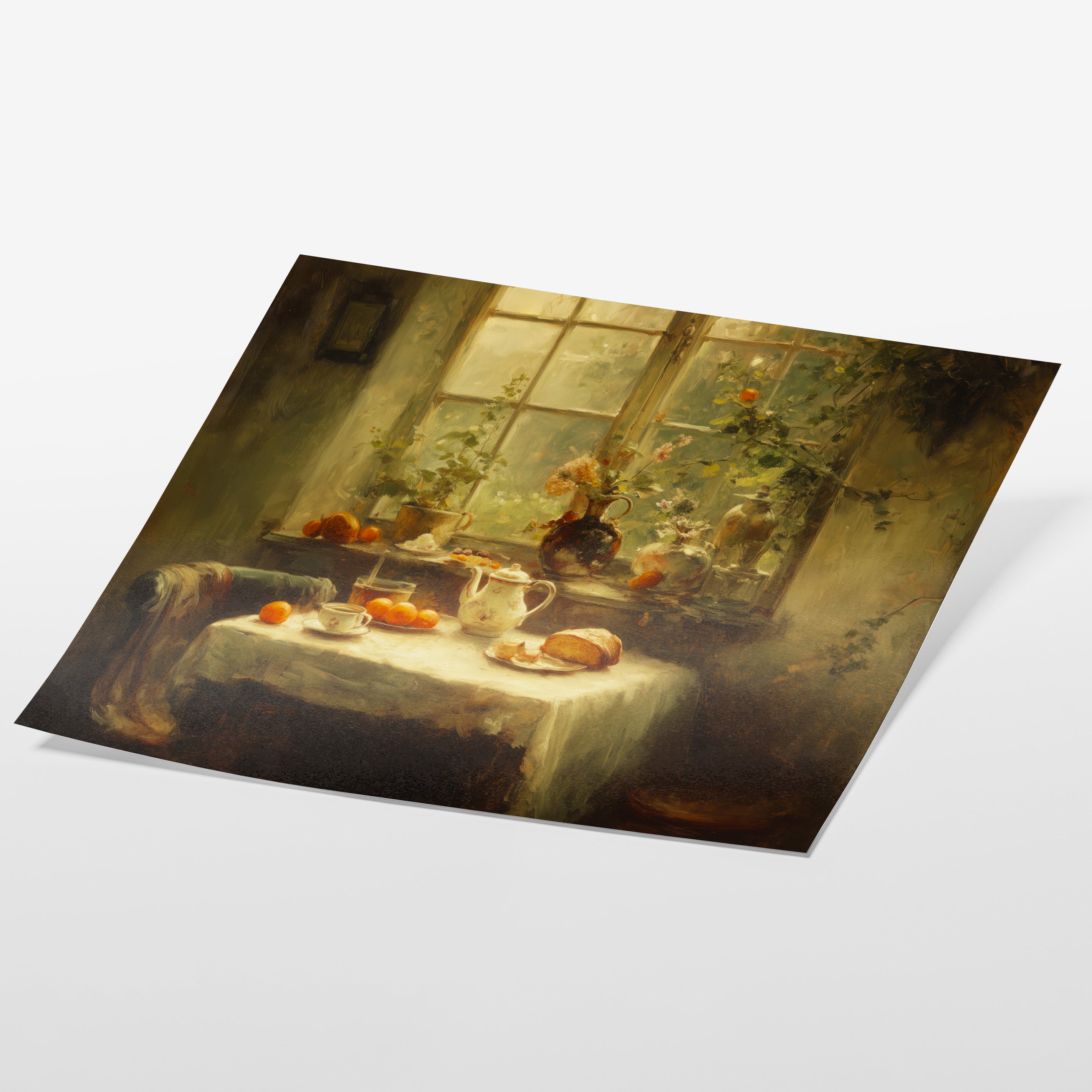 angled view of cottagecore kitchen still life fine art print