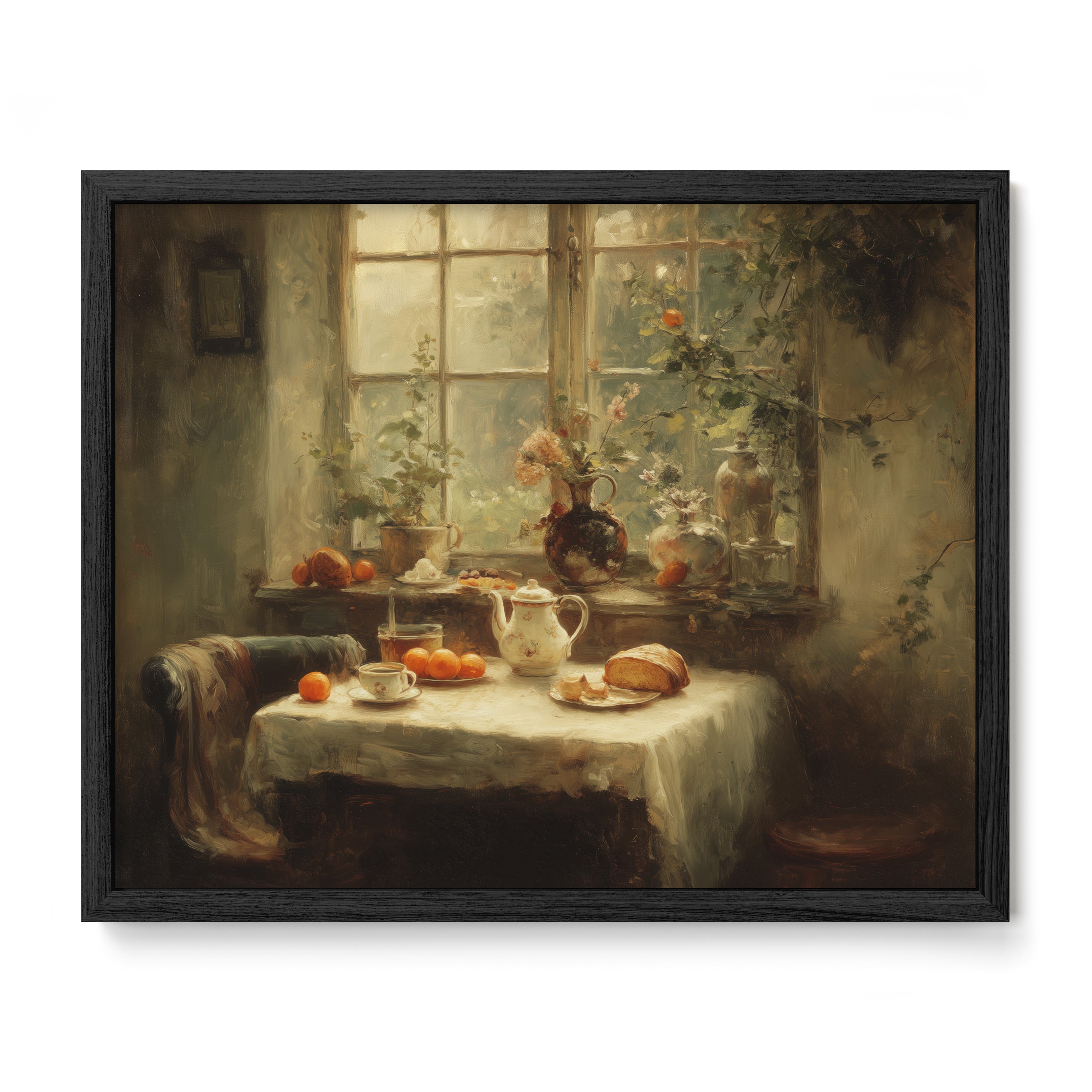 black framed cottagecore kitchen still life wall art print