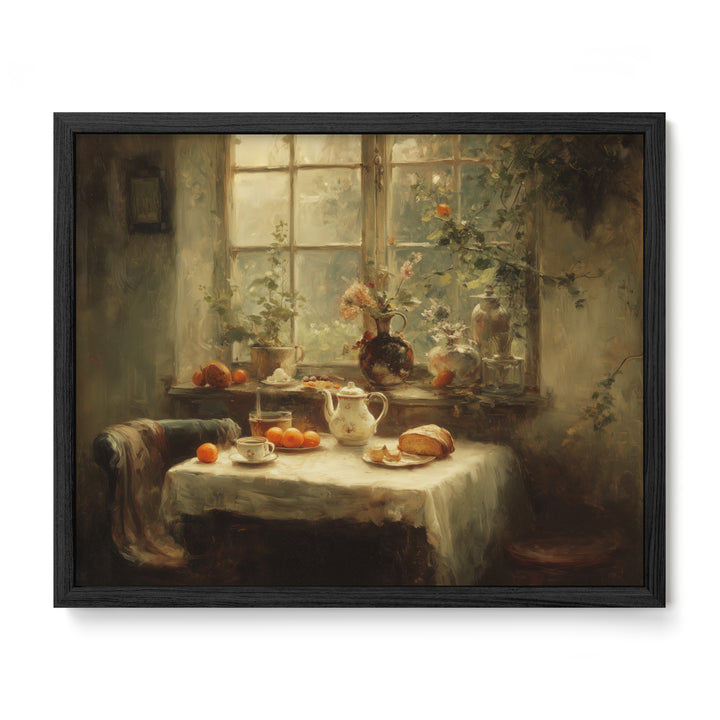 black framed cottagecore kitchen still life wall art print