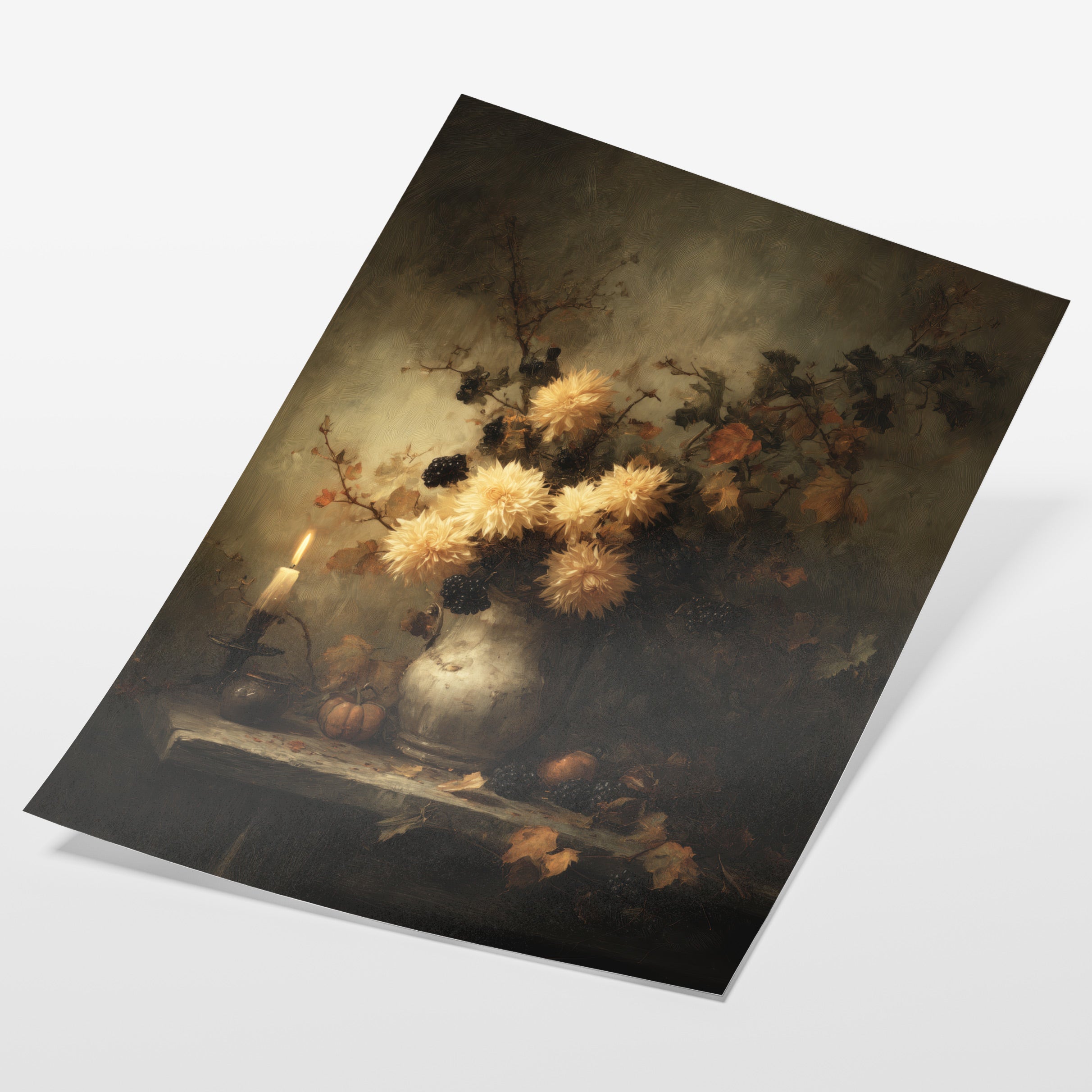 angled view of moody floral candlelight fine art print