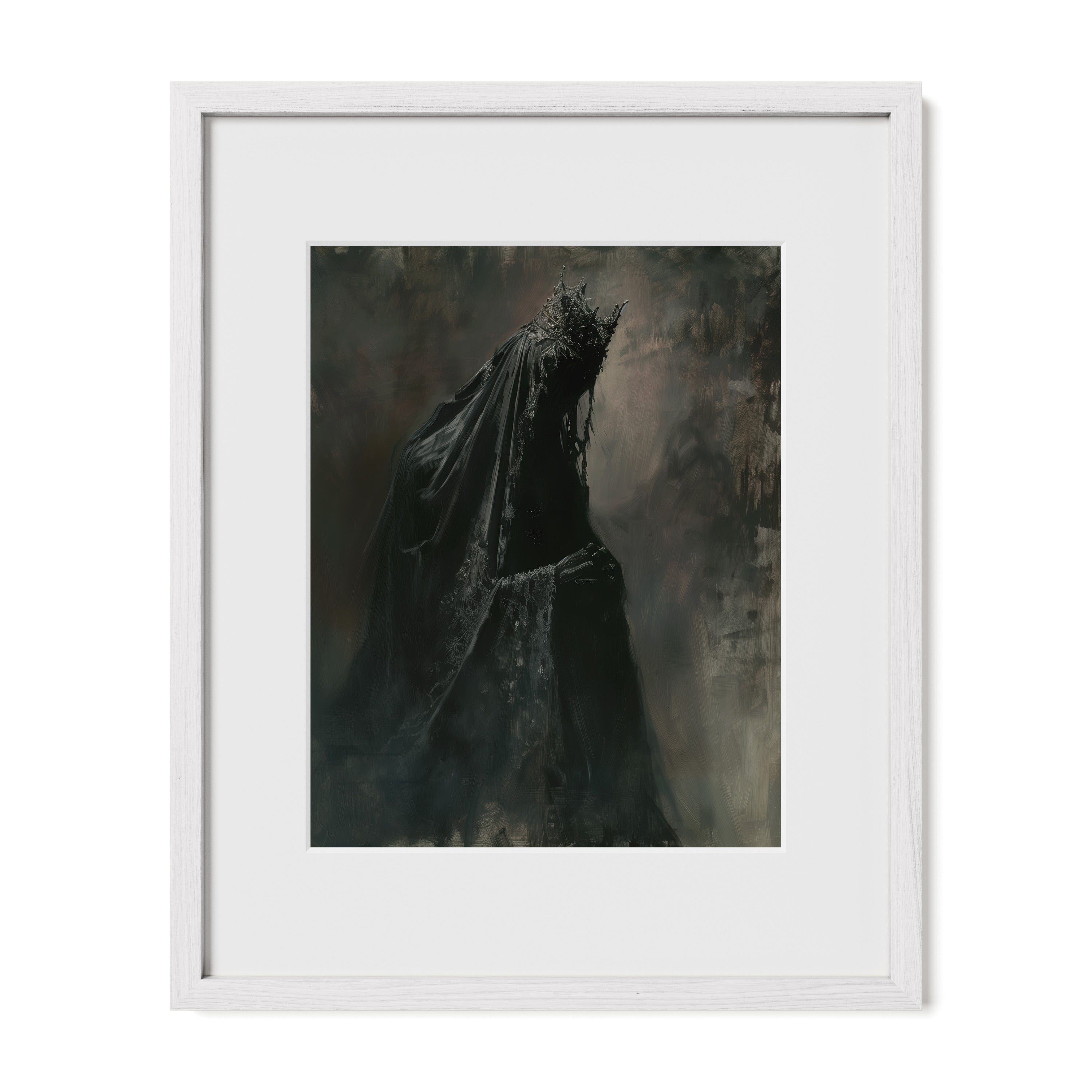 white framed veiled royal gothic wall art print with mat