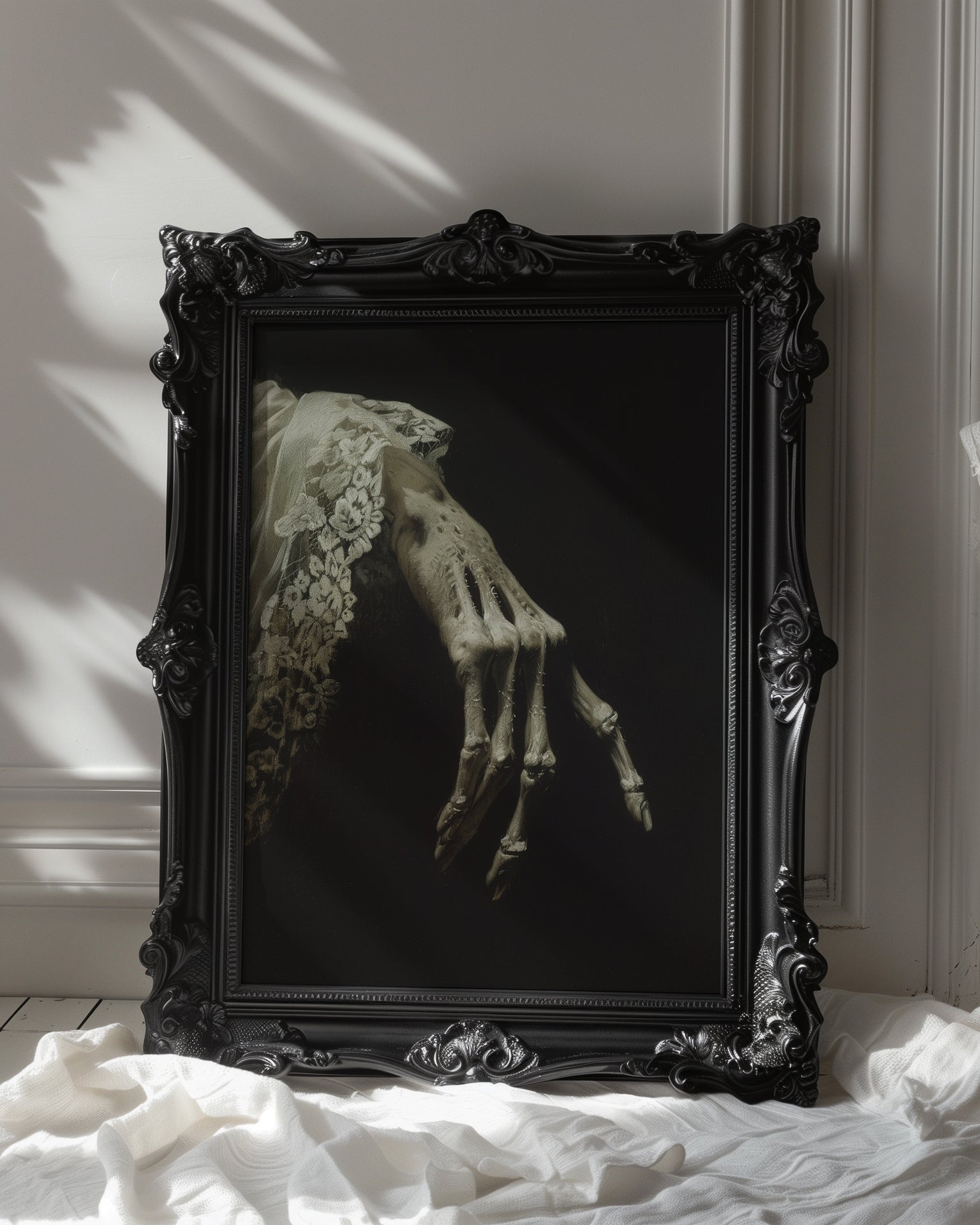 ornate black framed gothic memento mori wall art print