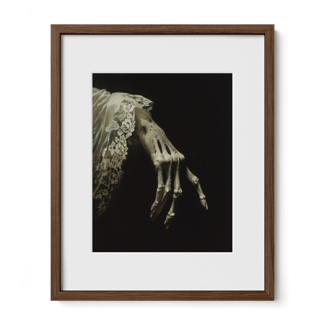 walnut framed Victorian mourning wall art print with mat