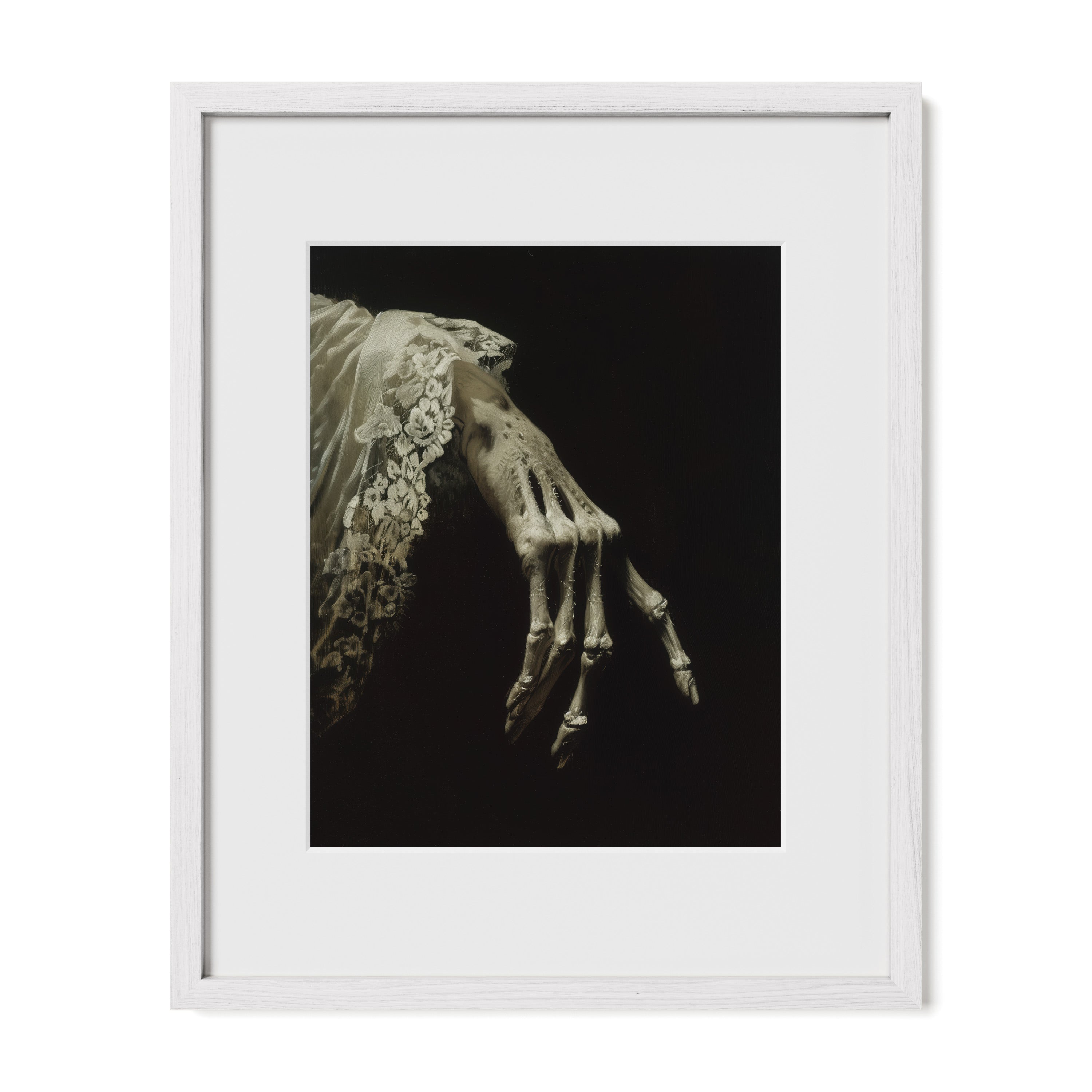 white framed romantic gothic wall art print with mat