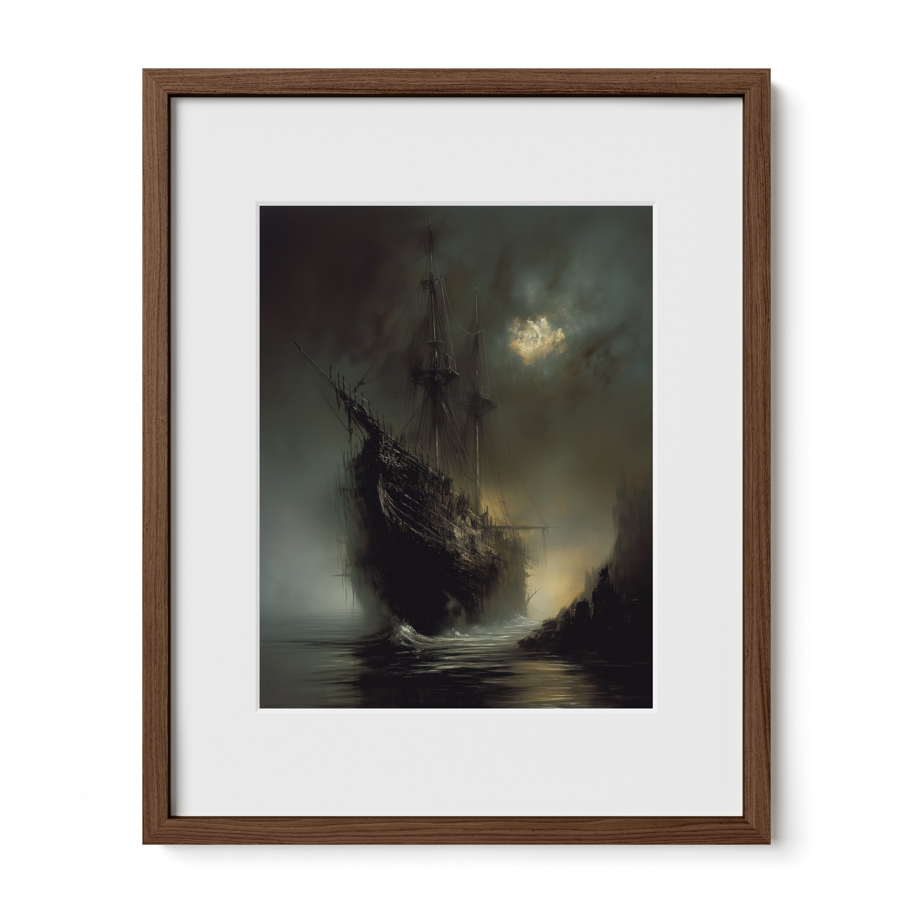 walnut framed ghost ship fine art print with mat