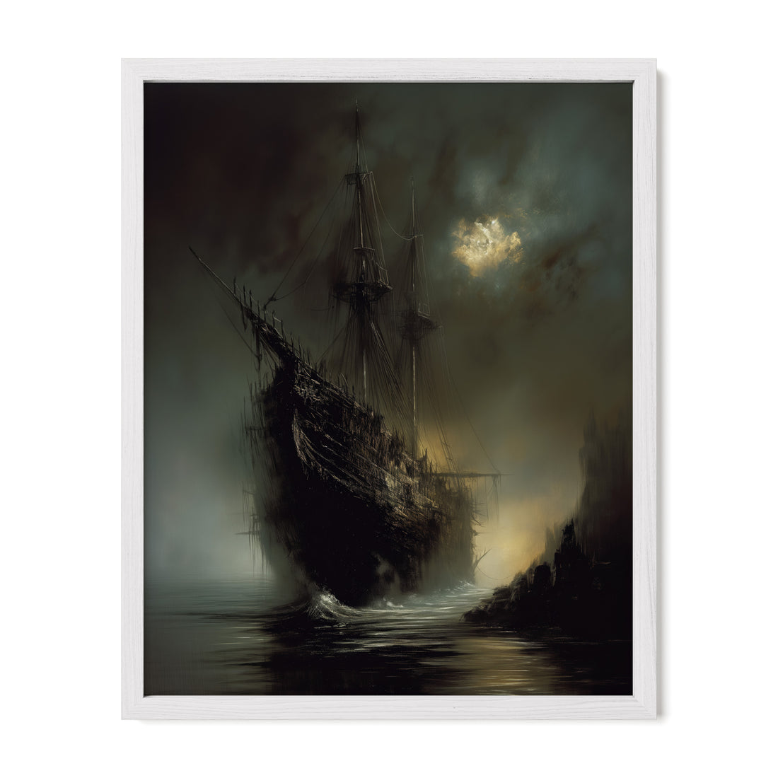 white framed gothic maritime wall art print
