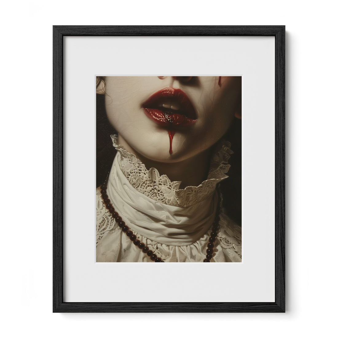 black framed vampire portrait wall art print with mat