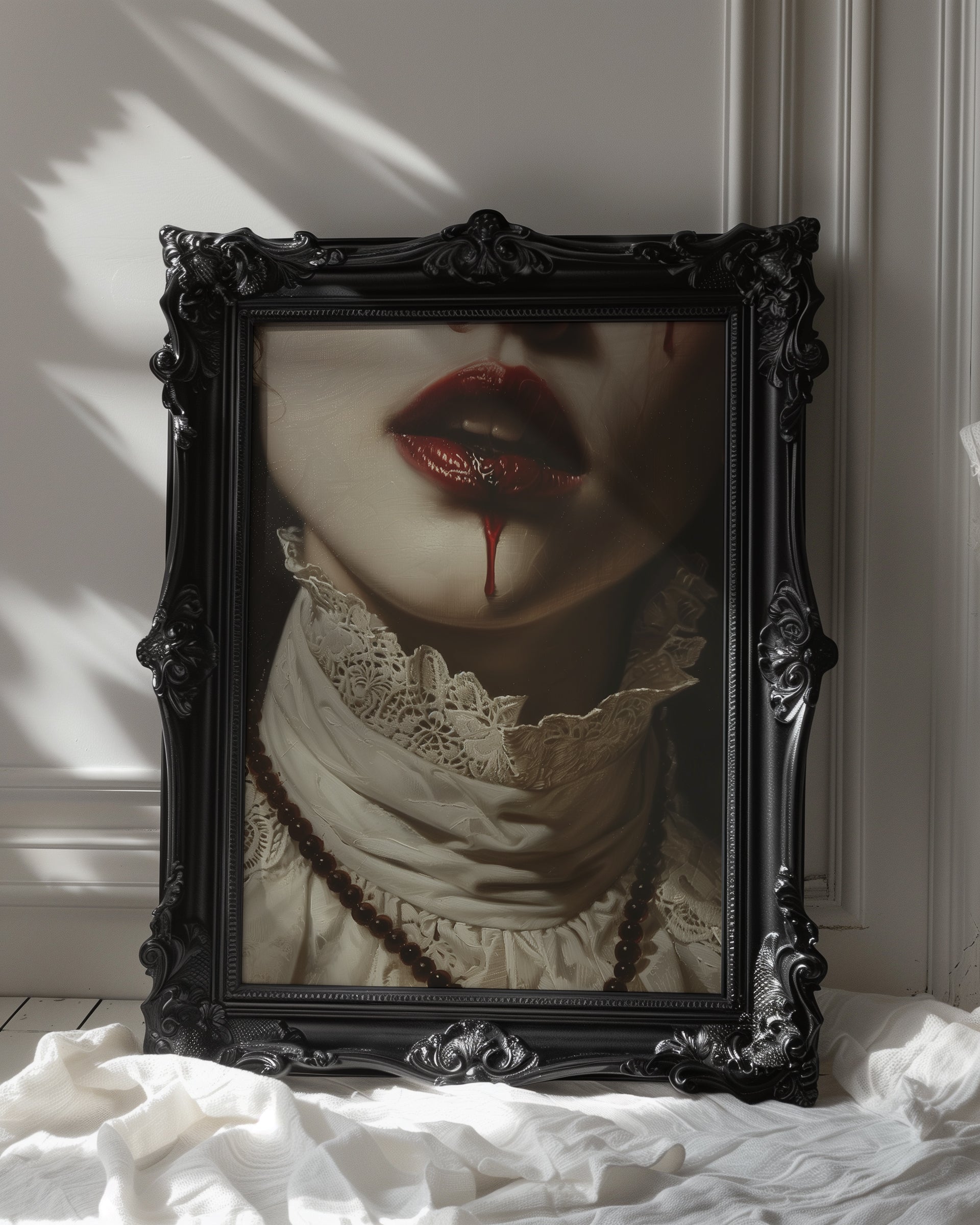 black ornate framed gothic vampire portrait wall art print