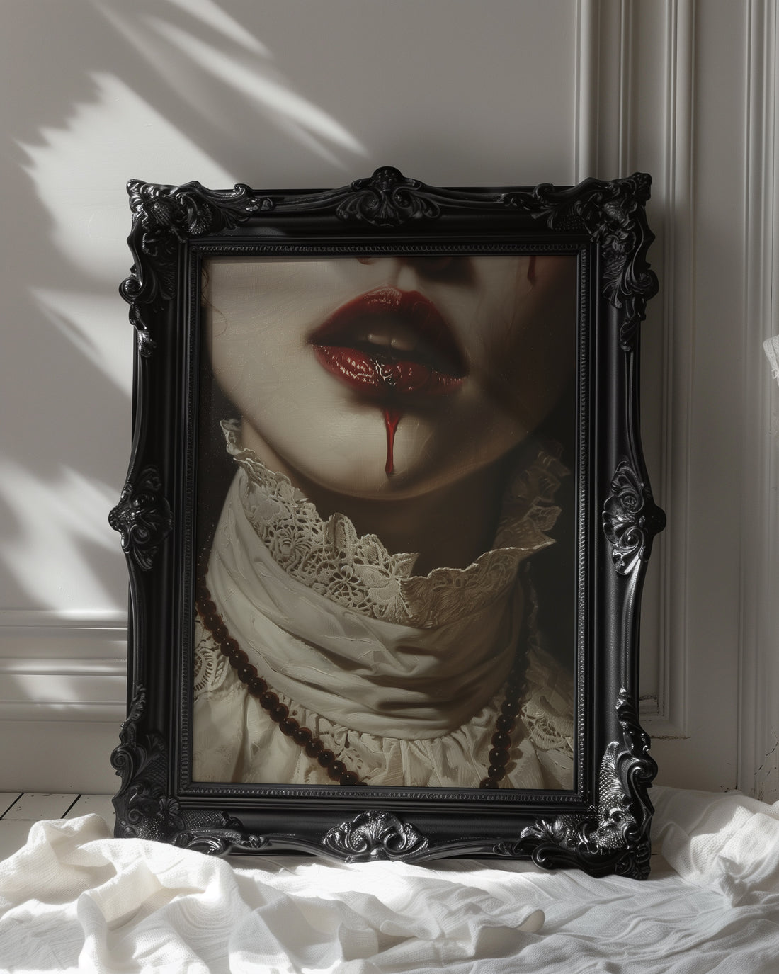 black ornate framed gothic vampire portrait wall art print