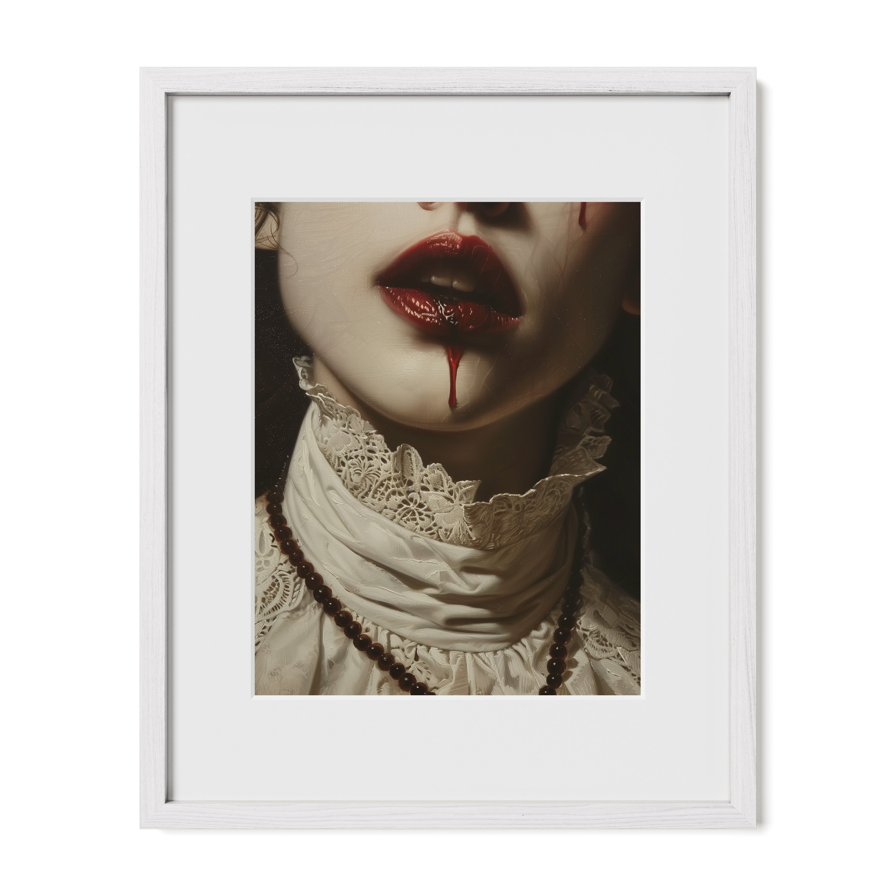 white framed Victorian vampire wall art print with mat