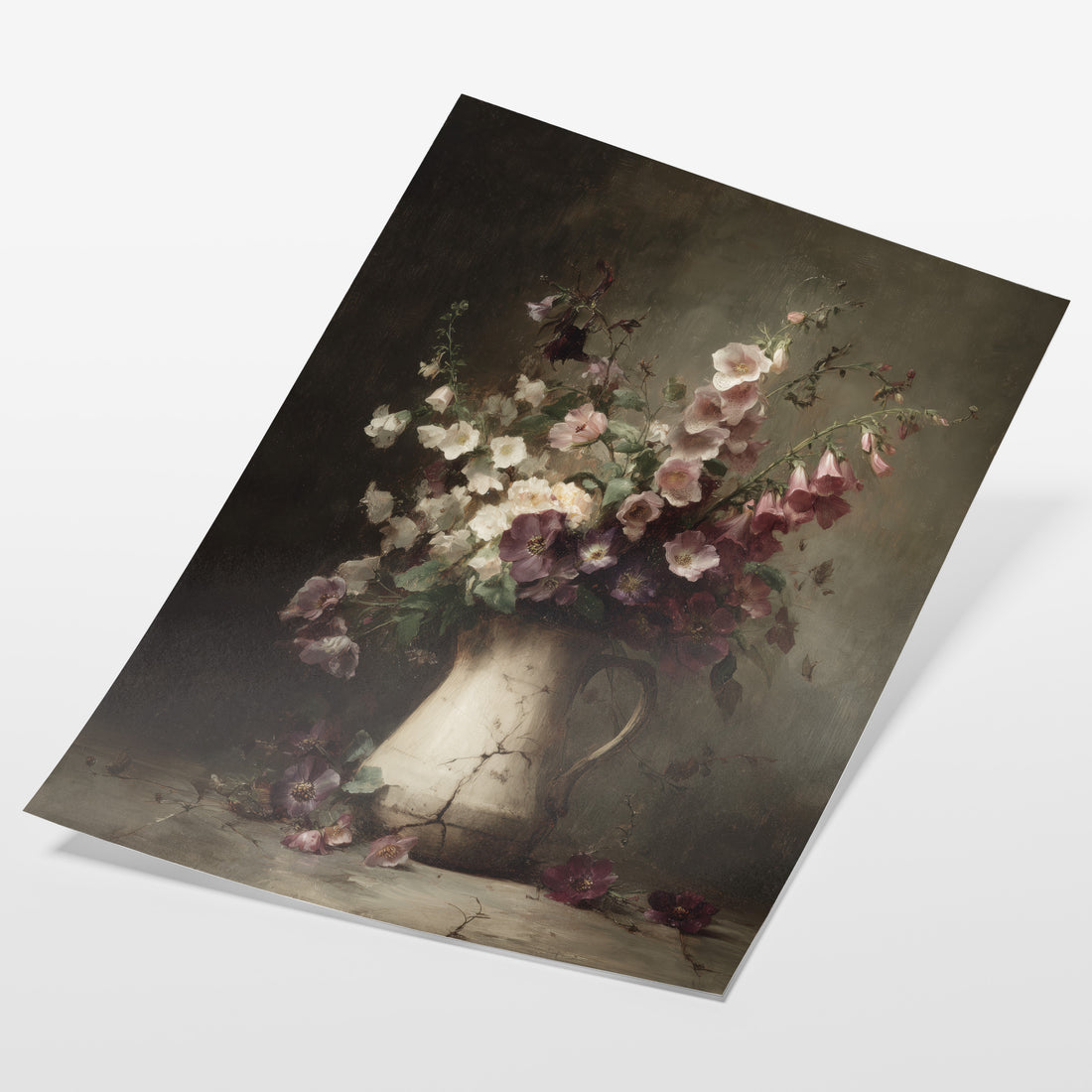 angled view of cottagecore floral still life fine art print