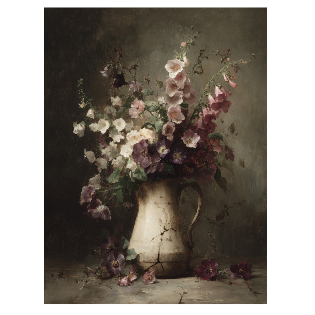 cottagecore floral wall art print with field flowers arranged in simple vintage jug