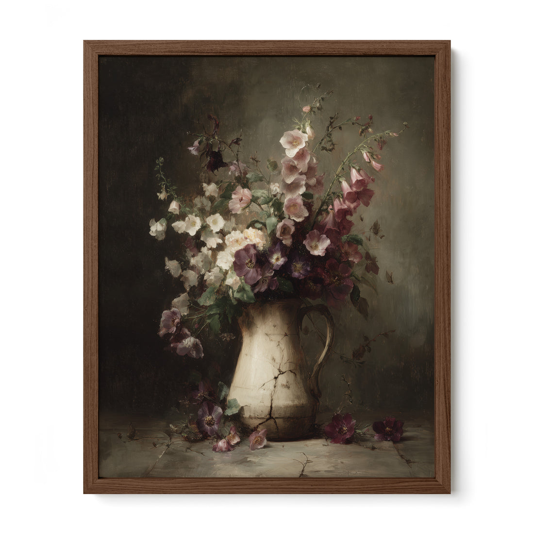 walnut framed cottagecore floral wall art print