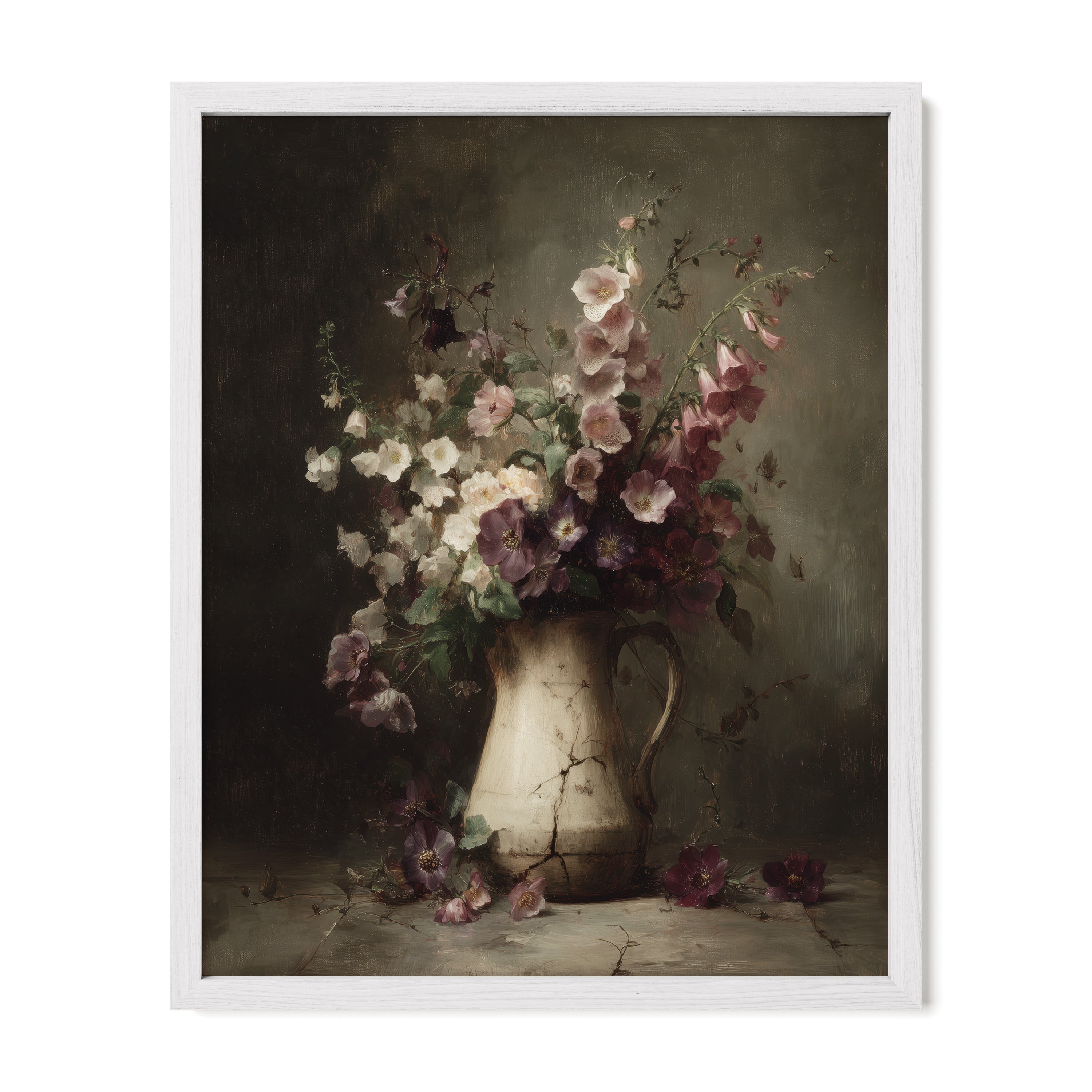 white framed cottagecore floral wall art print