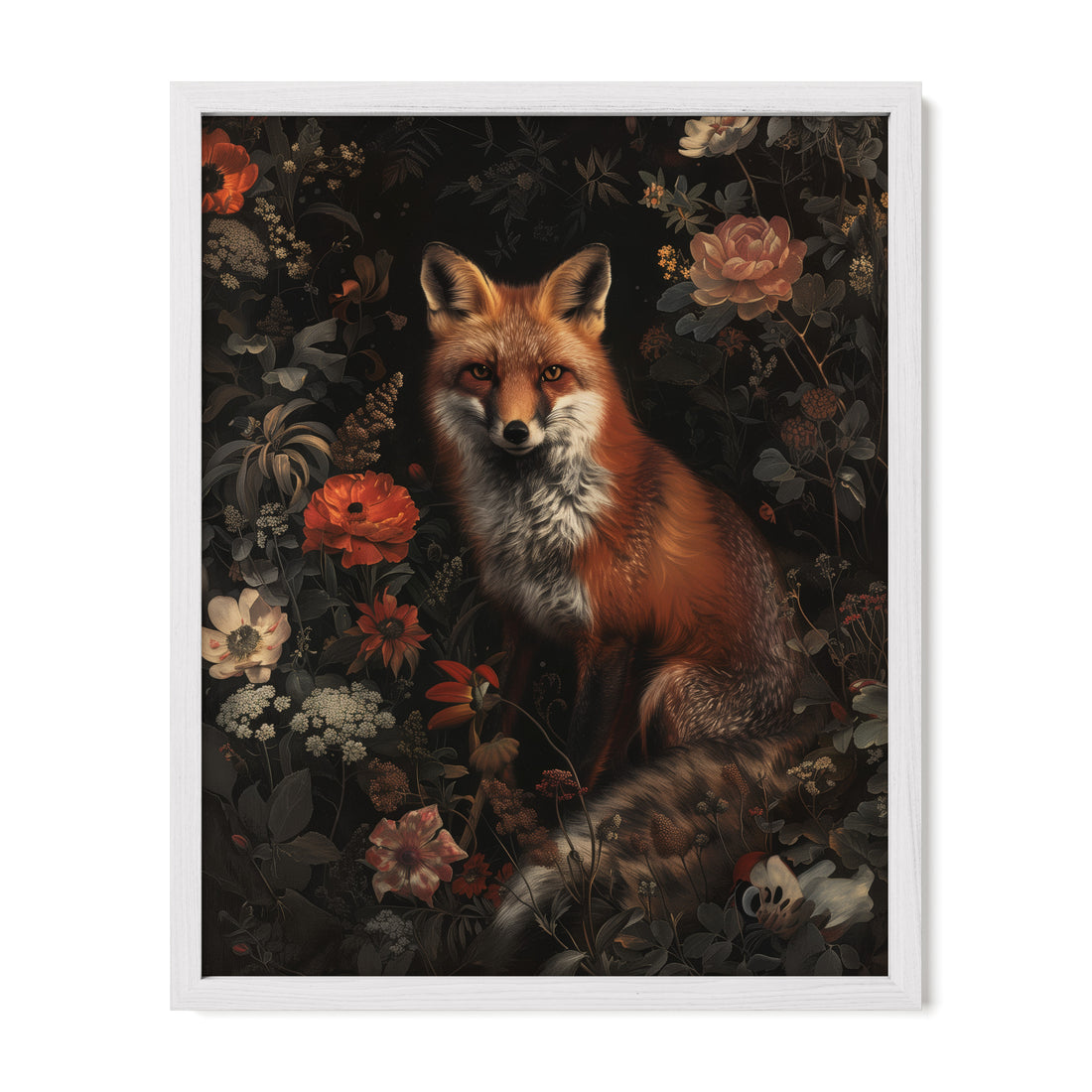 white framed gothic fox wall art print