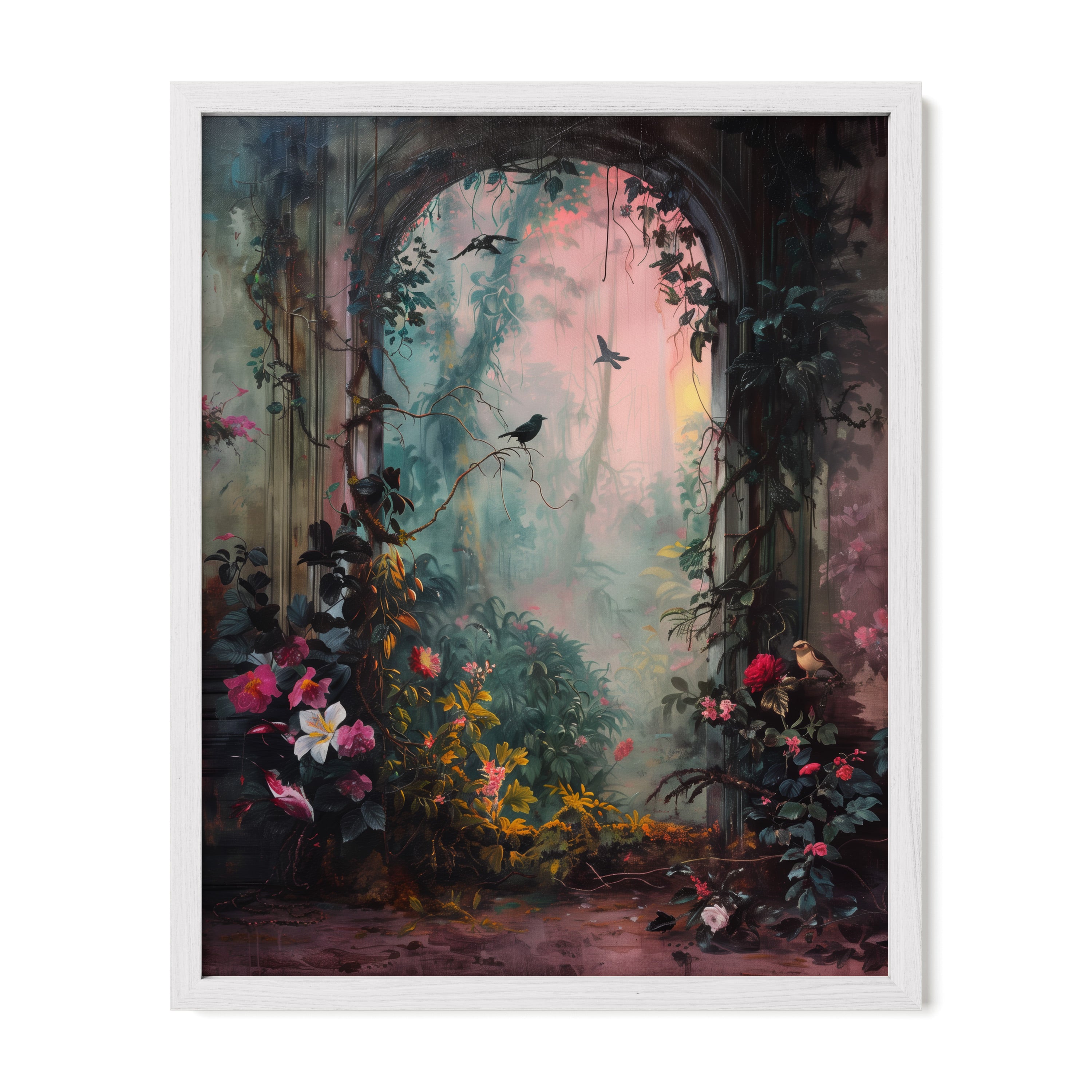 white framed enchanted botanical wall art print