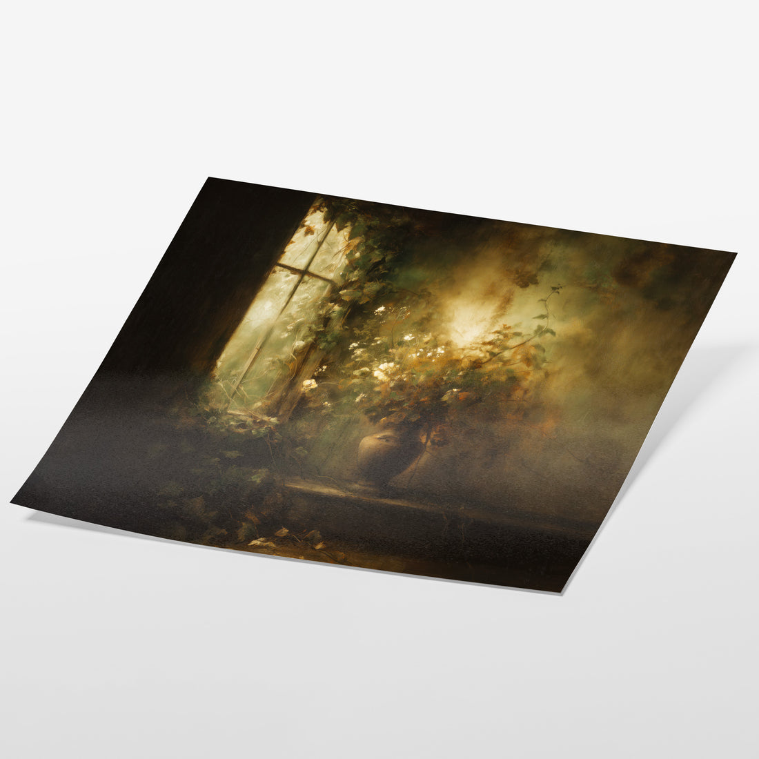 angled view of moody botanical window fine art print