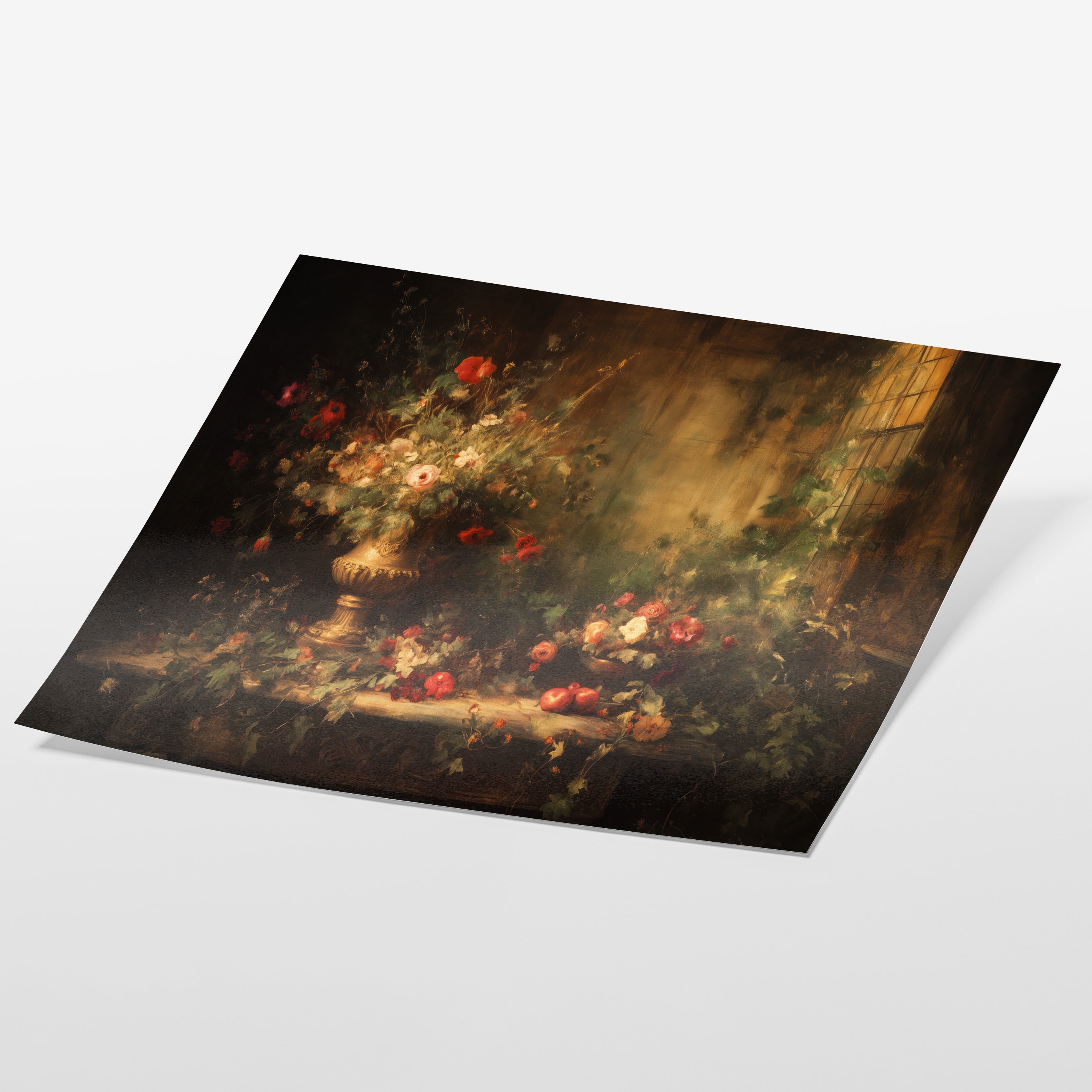 angled view of moody floral still life fine art print